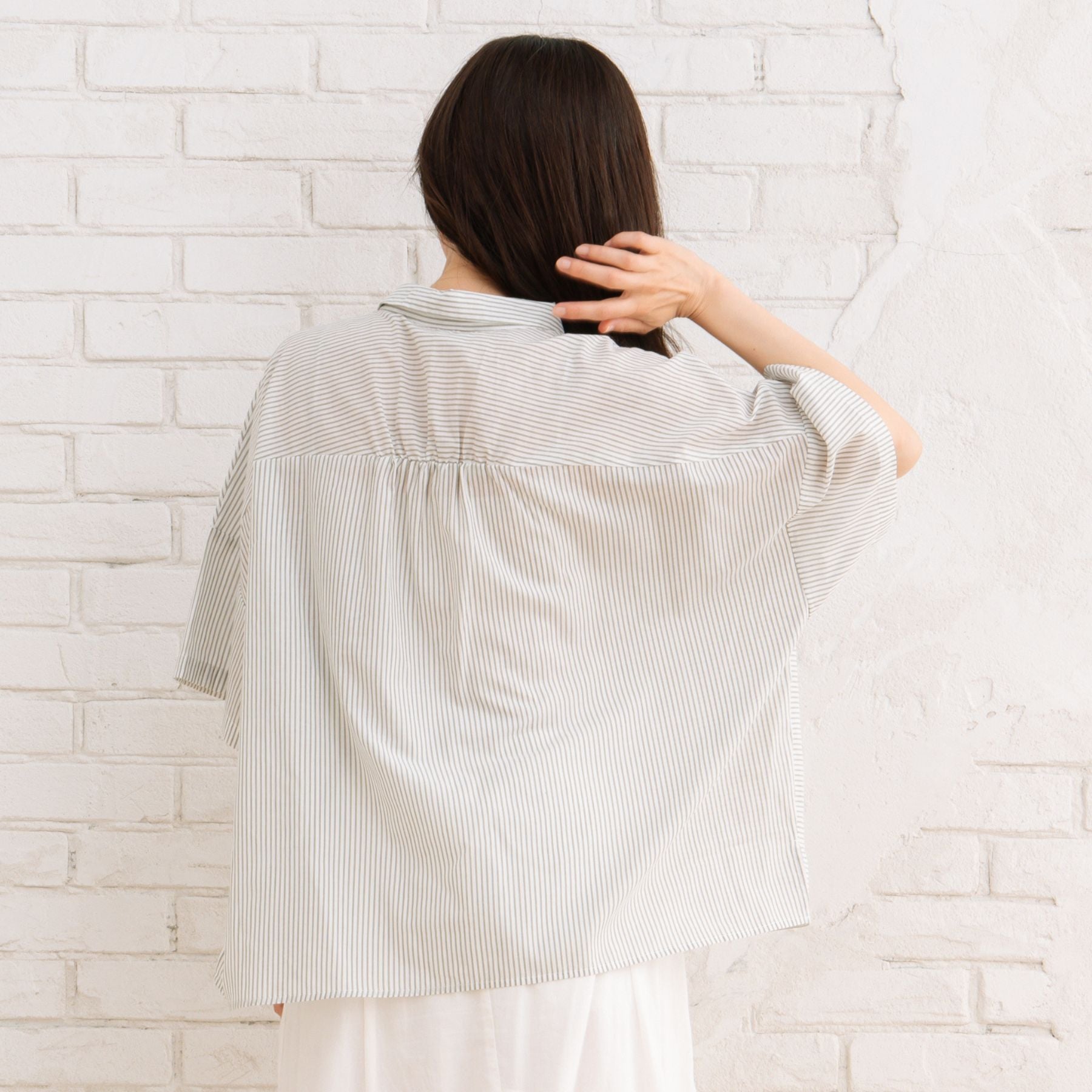 サブストリート マイスタンダード sabstreet my standard 【sabstreet bis】【web限定】15号(3L) ピンストライプボクシーシャツ （カーキ） カーキ
