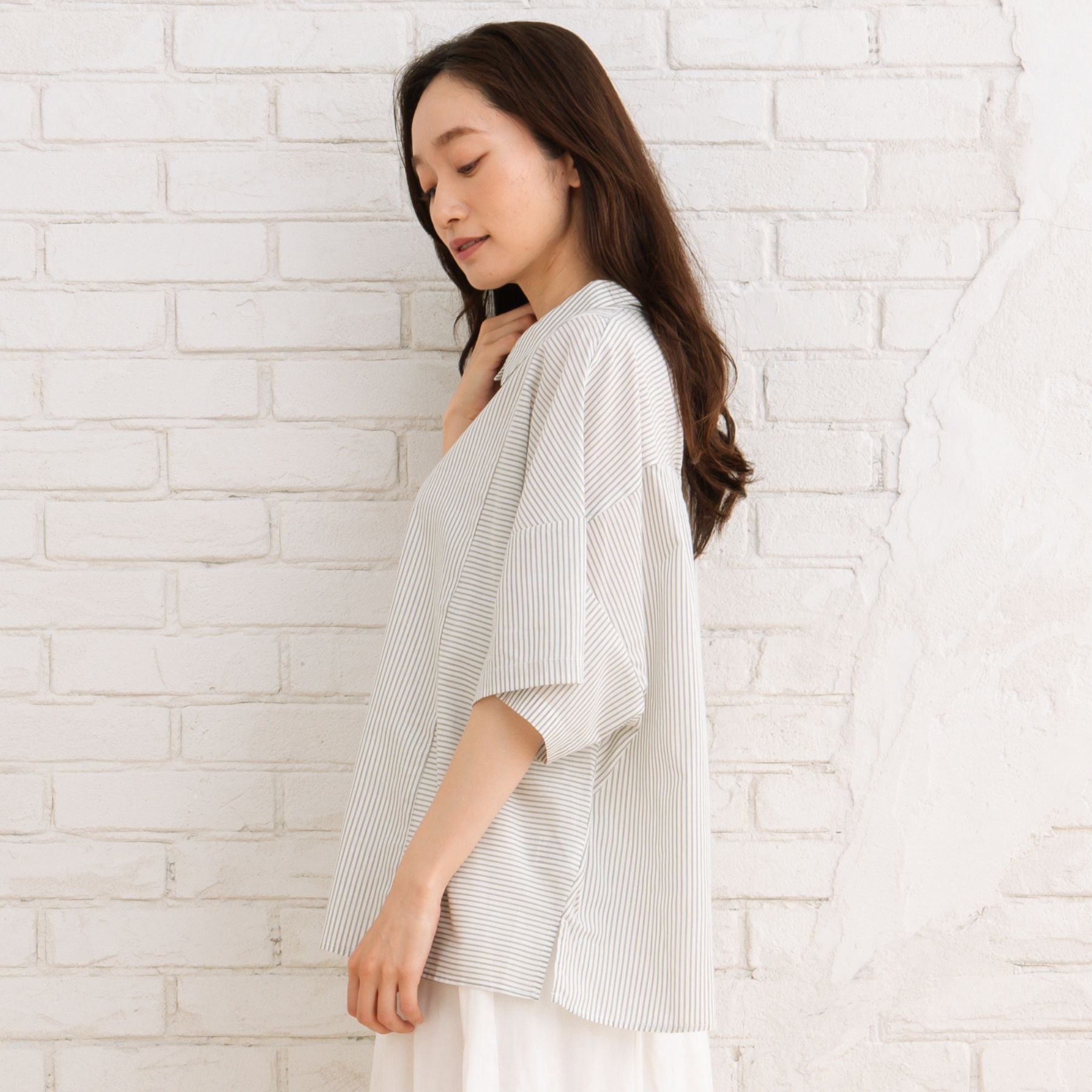 サブストリート マイスタンダード sabstreet my standard 【sabstreet bis】【web限定】15号(3L) ピンストライプボクシーシャツ （カーキ） カーキ