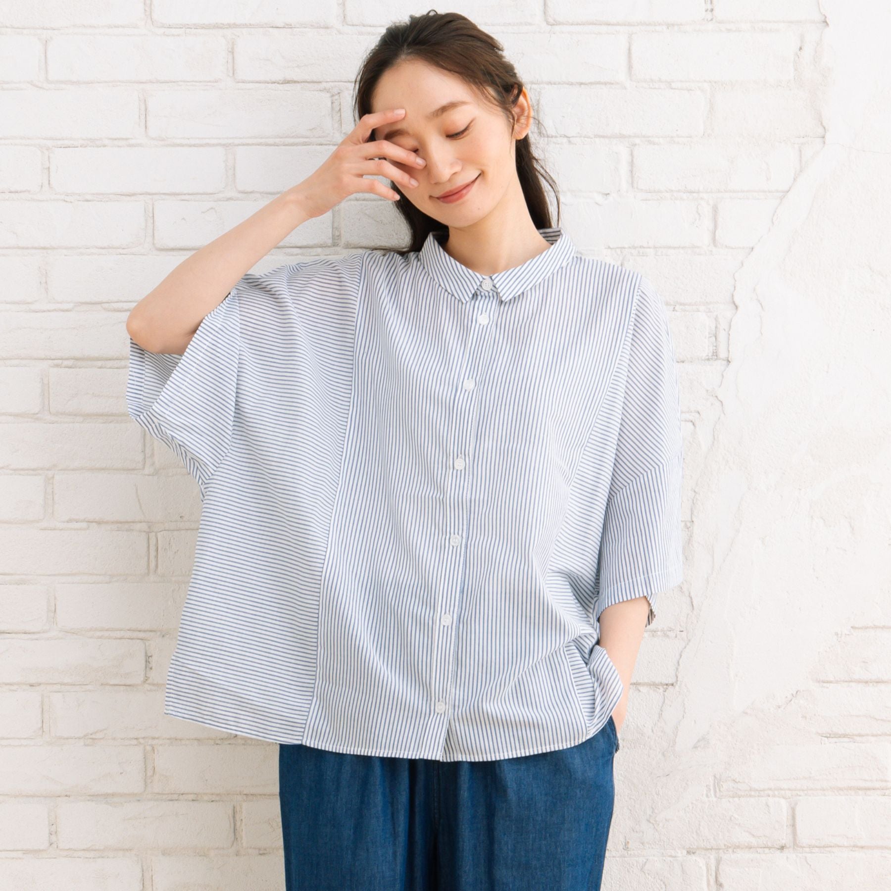 サブストリート マイスタンダード sabstreet my standard 【sabstreet bis】【web限定】15号(3L) ピンストライプボクシーシャツ （ネイビー） ネイビー