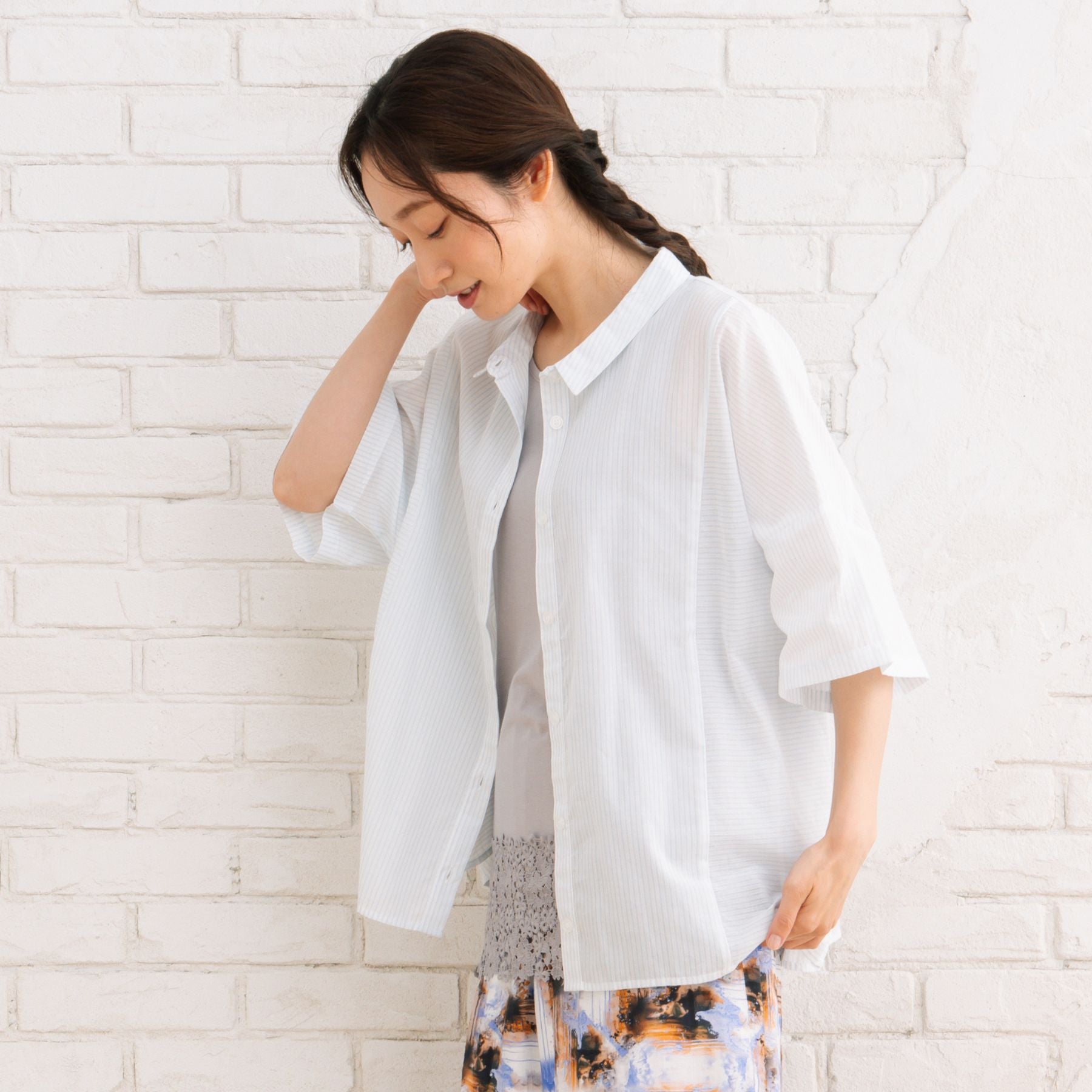 サブストリート マイスタンダード sabstreet my standard 【sabstreet bis】【web限定】15号(3L) ピンストライプボクシーシャツ （サックス） サックス