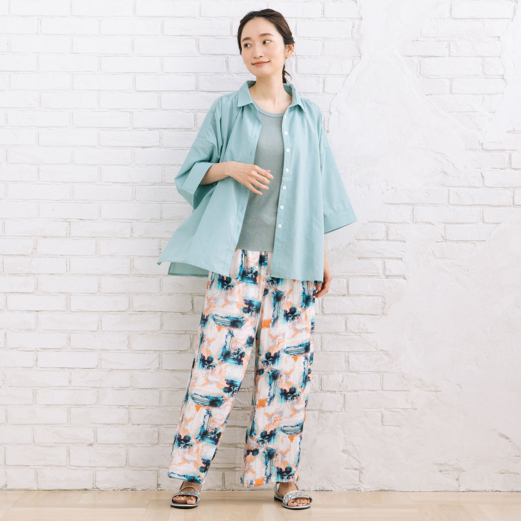 サブストリート マイスタンダード sabstreet my standard 【sabstreet bis】【web限定】15号(3L) 【接触冷感】スキッパーゆるシャツ （ライトグリーン） ライトグリーン