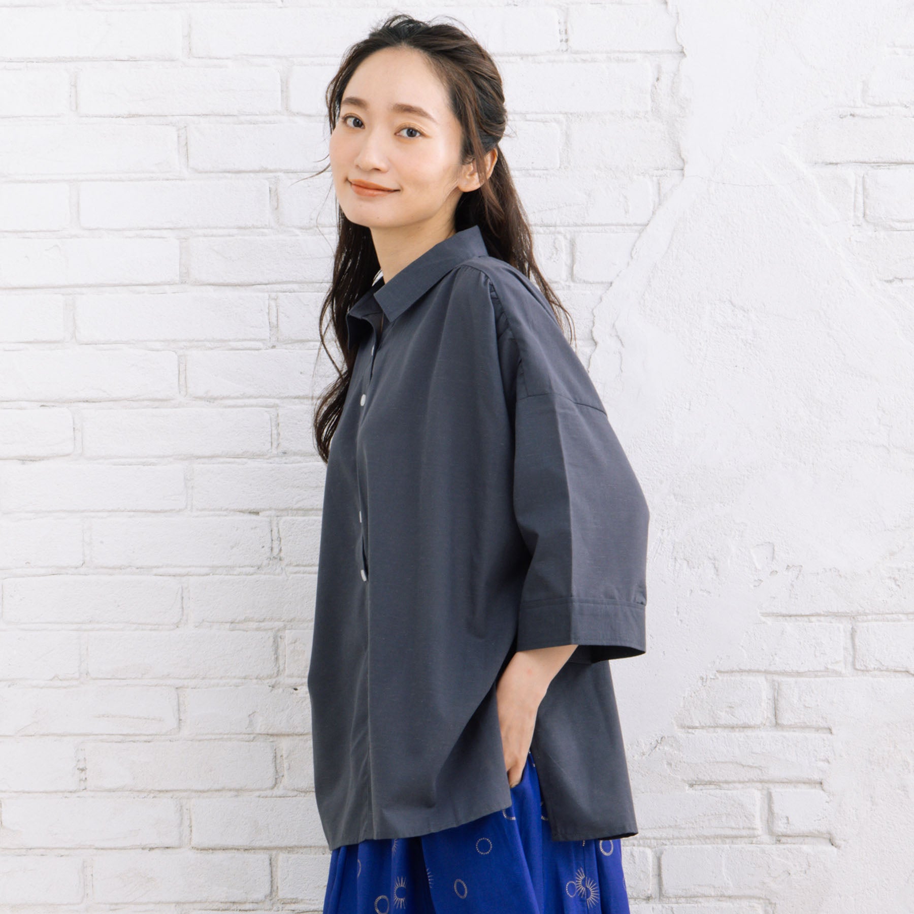 サブストリート マイスタンダード sabstreet my standard 【sabstreet bis】【web限定】15号(3L) 【接触冷感】スキッパーゆるシャツ （チャコール） チャコール