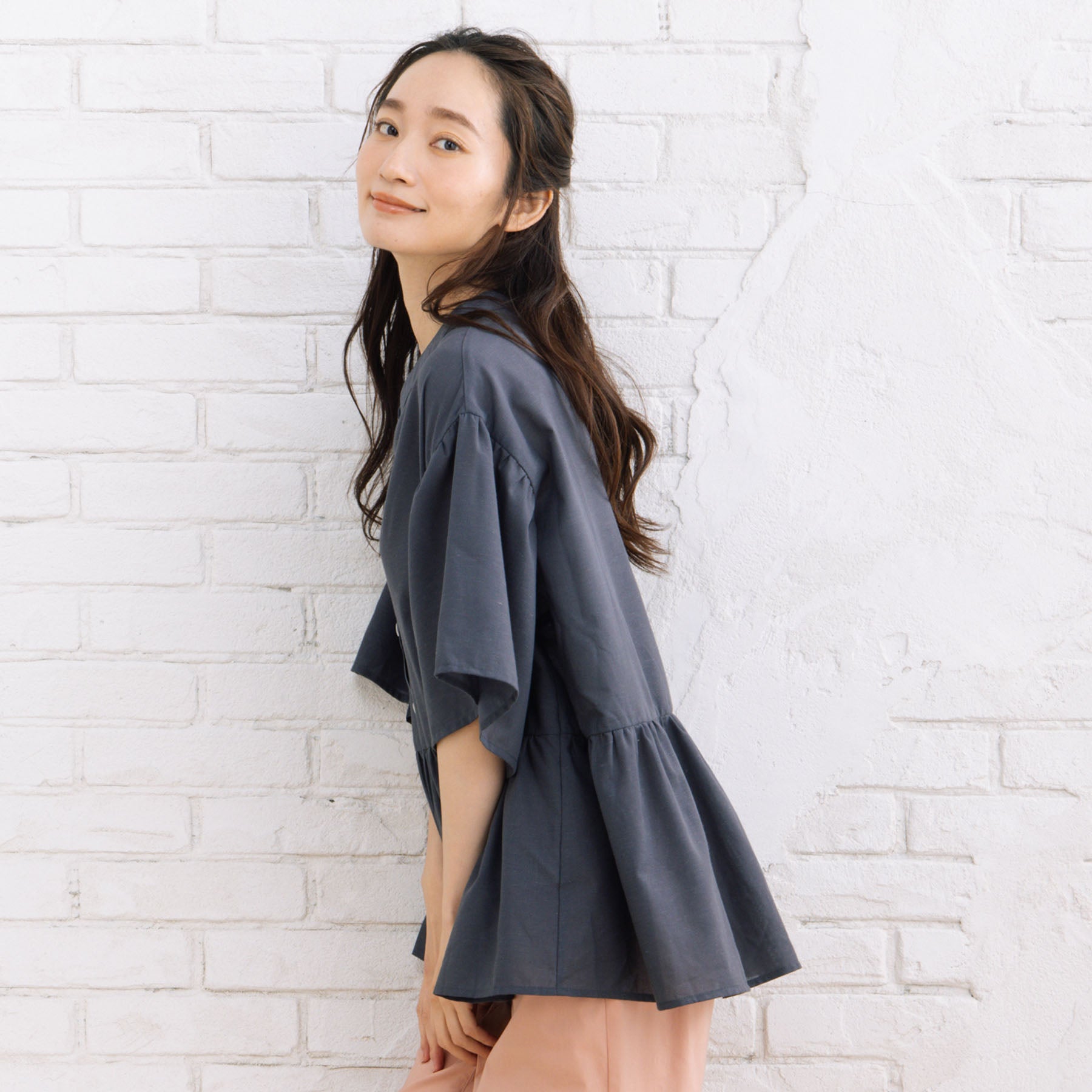 サブストリート マイスタンダード sabstreet my standard 【sabstreet bis】【web限定】15号(3L) 【接触冷感】フレアブラウス （チャコール） チャコール