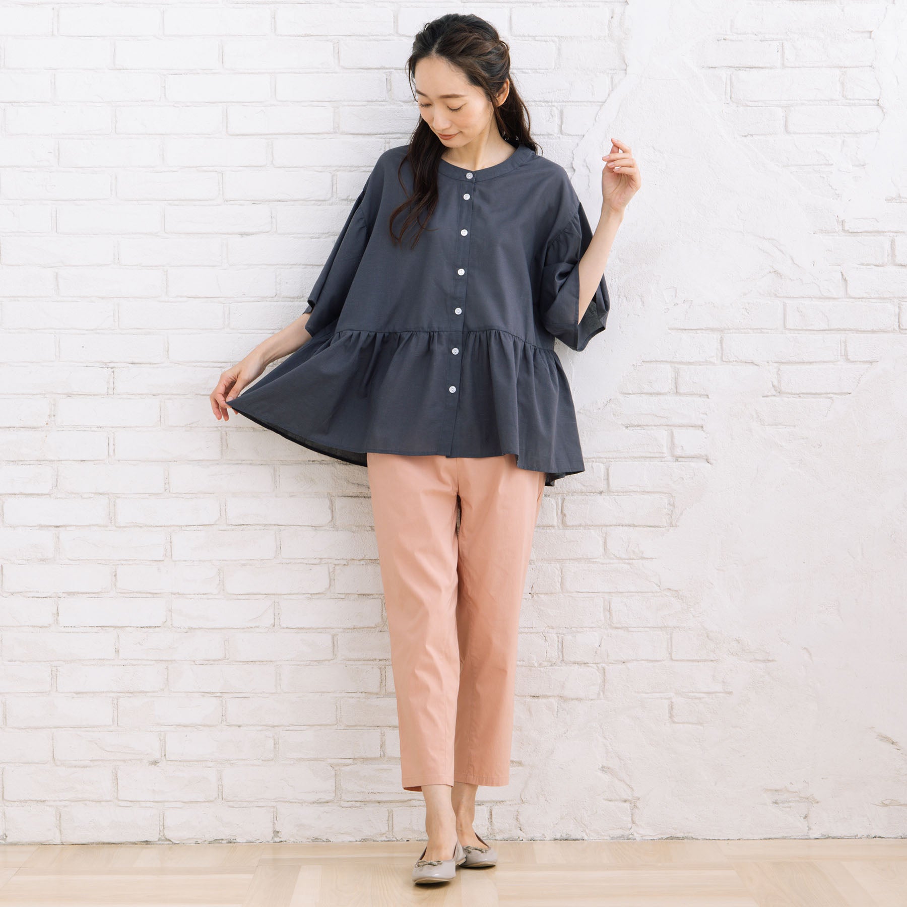 サブストリート マイスタンダード sabstreet my standard 【sabstreet bis】【web限定】15号(3L) 【接触冷感】フレアブラウス （チャコール） チャコール