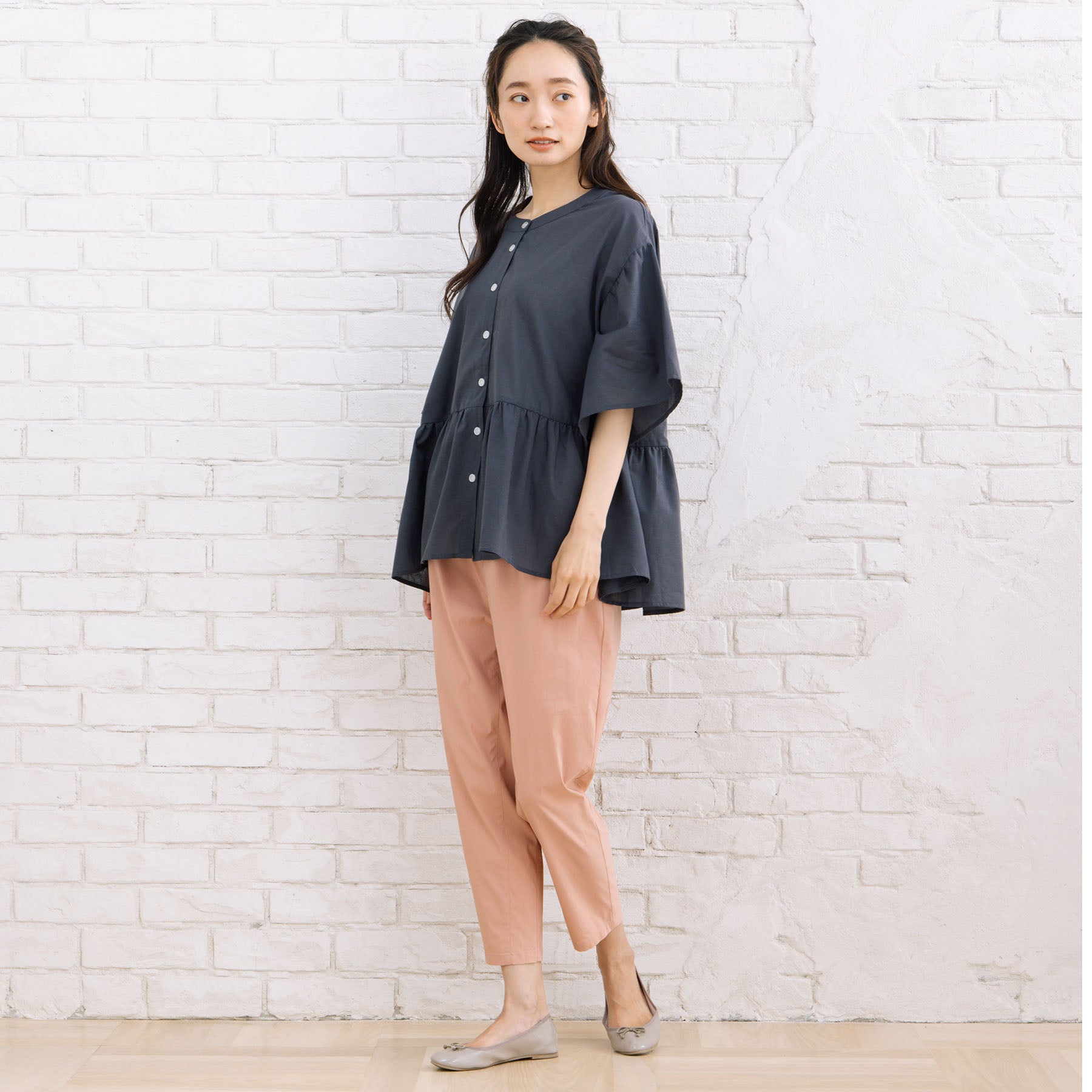サブストリート マイスタンダード sabstreet my standard 【sabstreet bis】【web限定】15号(3L) 【接触冷感】フレアブラウス （チャコール） チャコール