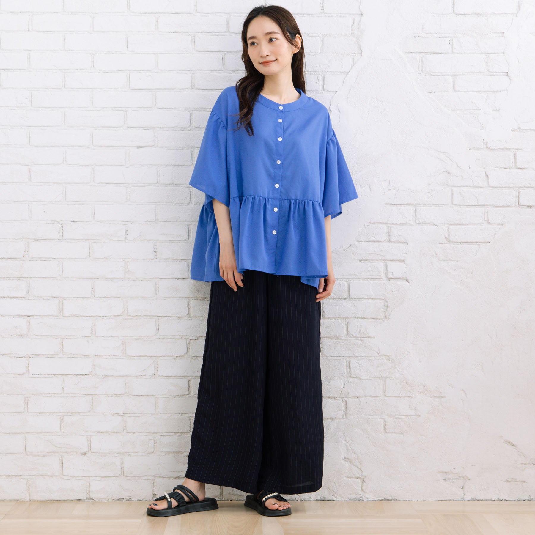 サブストリート マイスタンダード sabstreet my standard 【sabstreet bis】【web限定】15号(3L) 【接触冷感】フレアブラウス （チャコール） チャコール