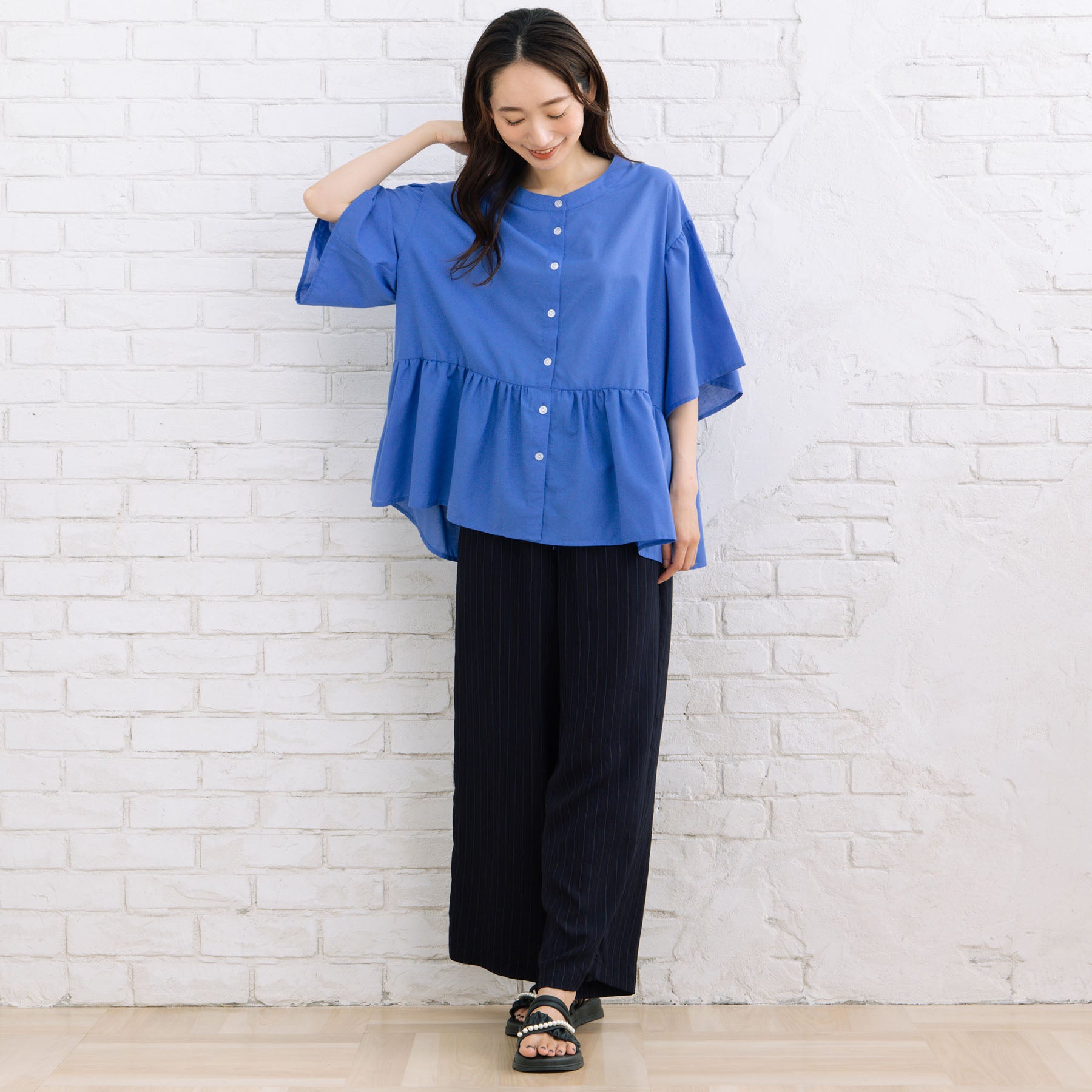 サブストリート マイスタンダード sabstreet my standard 【sabstreet bis】【web限定】15号(3L) 【接触冷感】フレアブラウス （チャコール） チャコール