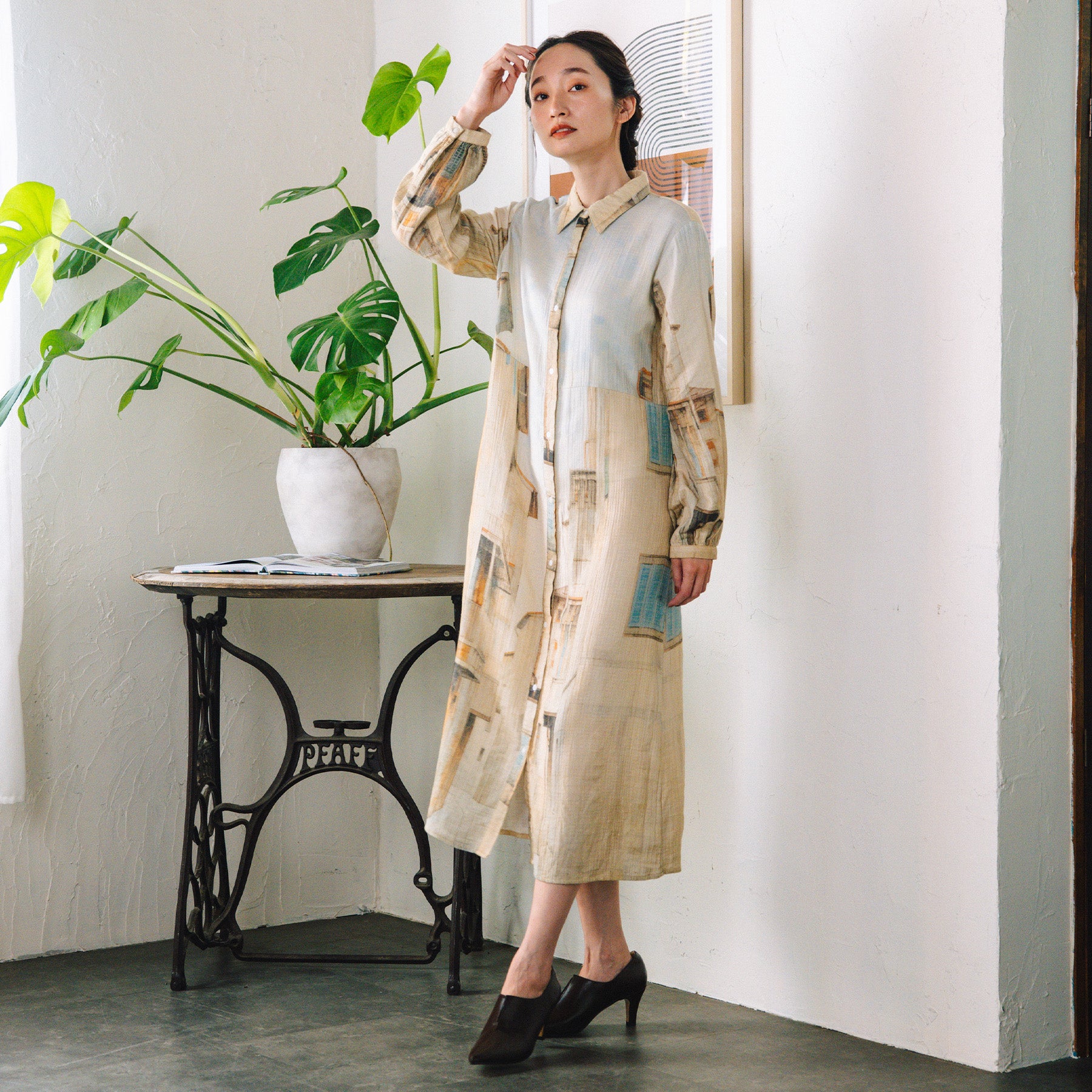 サブストリート マイスタンダード sabstreet my standard 9号・15号(M・3L) INDESIGN シティスケープコラージュプリントワンピース （ベージュ） ベージュ