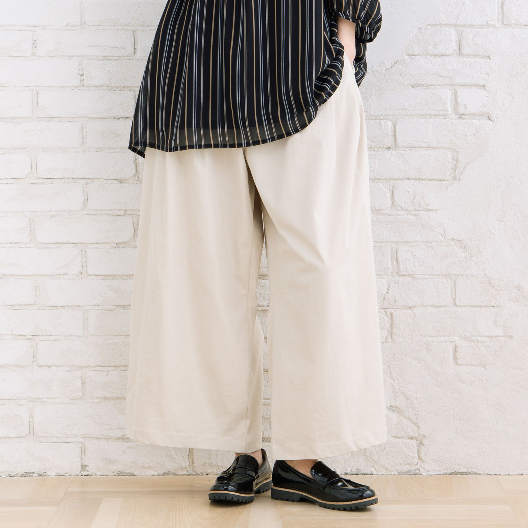 サブストリート マイスタンダード sabstreet my standard 【sabstreet bis】【web限定】 ストレッチゆるタックワイドパンツ （アイボリー） アイボリー