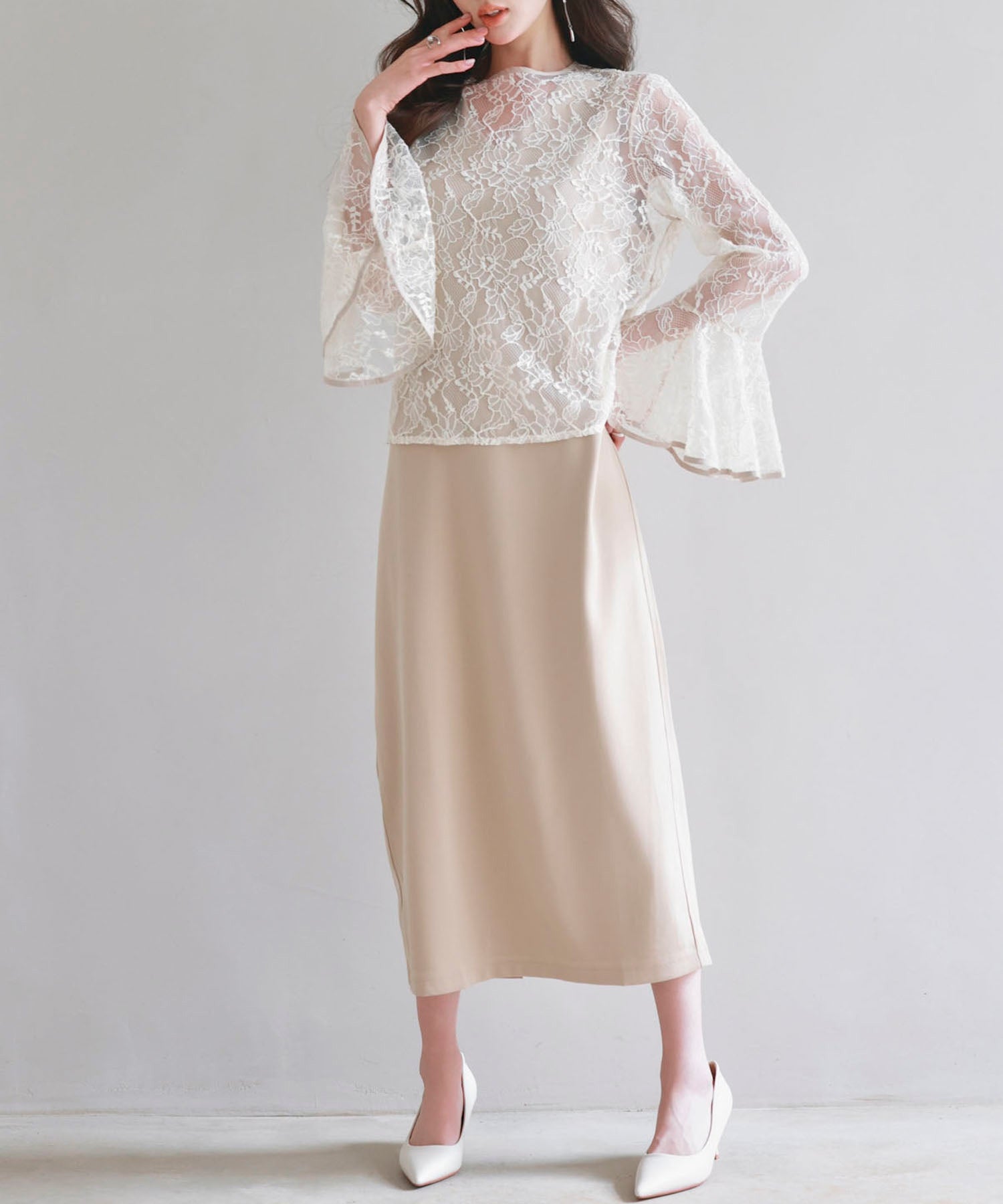 Saison de Papillon Total Lace Blouse and Dress 2-Piece Set