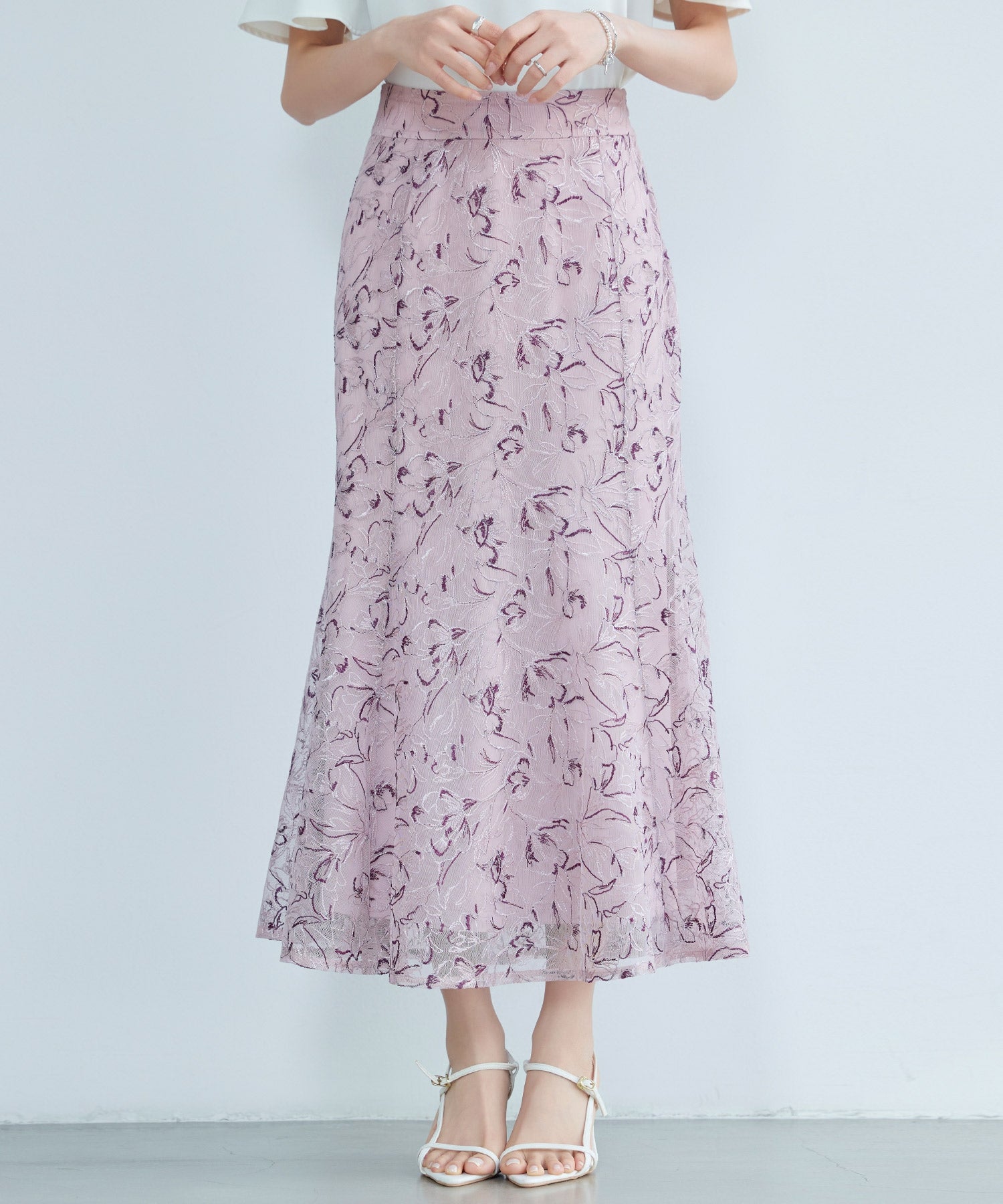 セゾンドパピヨン SAISON DE PAPILLON 刺レースハイウエストスカート （パープル） パープル