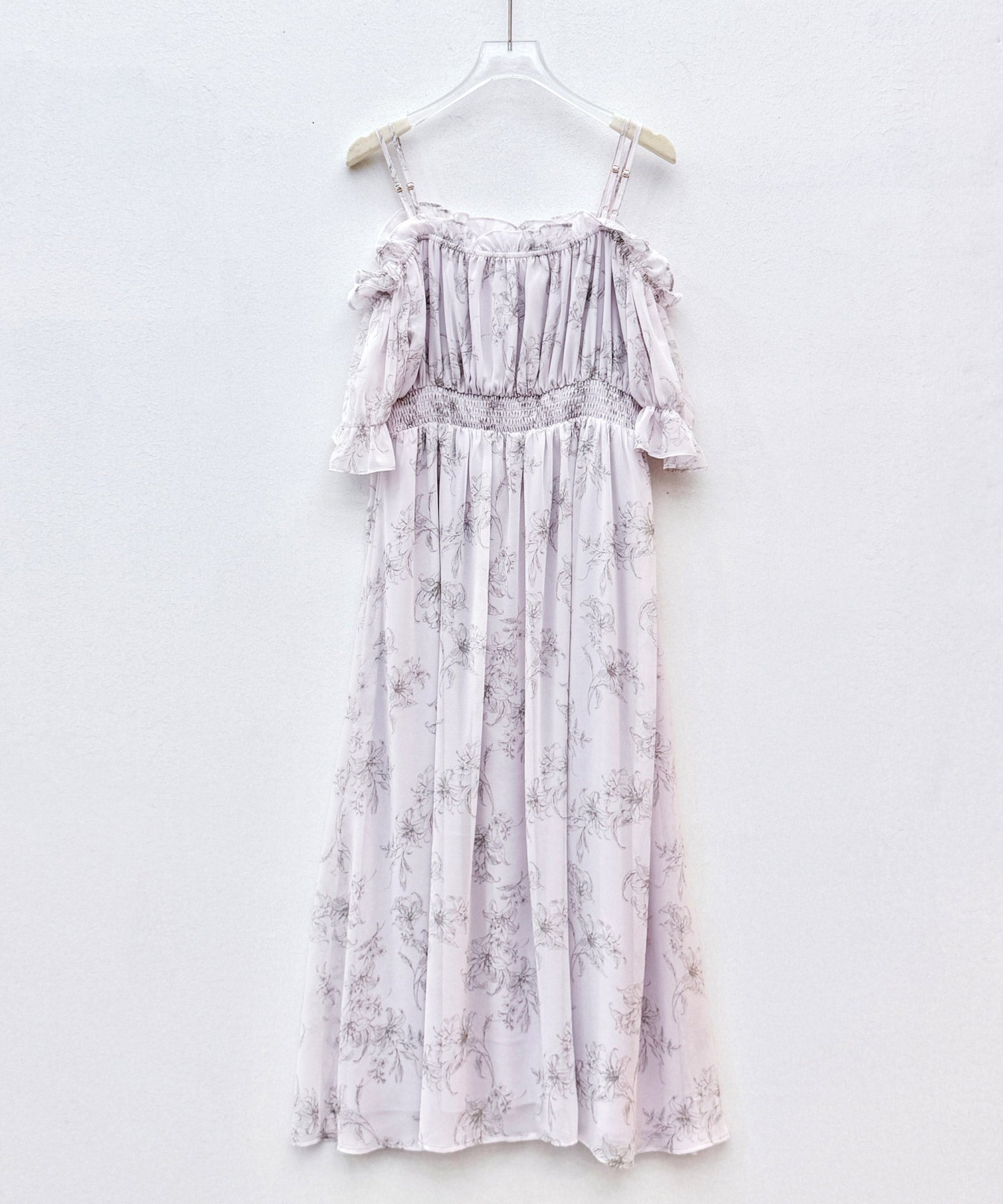 セゾンドパピヨン SAISON DE PAPILLON オフショルダー花柄シフォンワンピース （ラベンダー） ラベンダー
