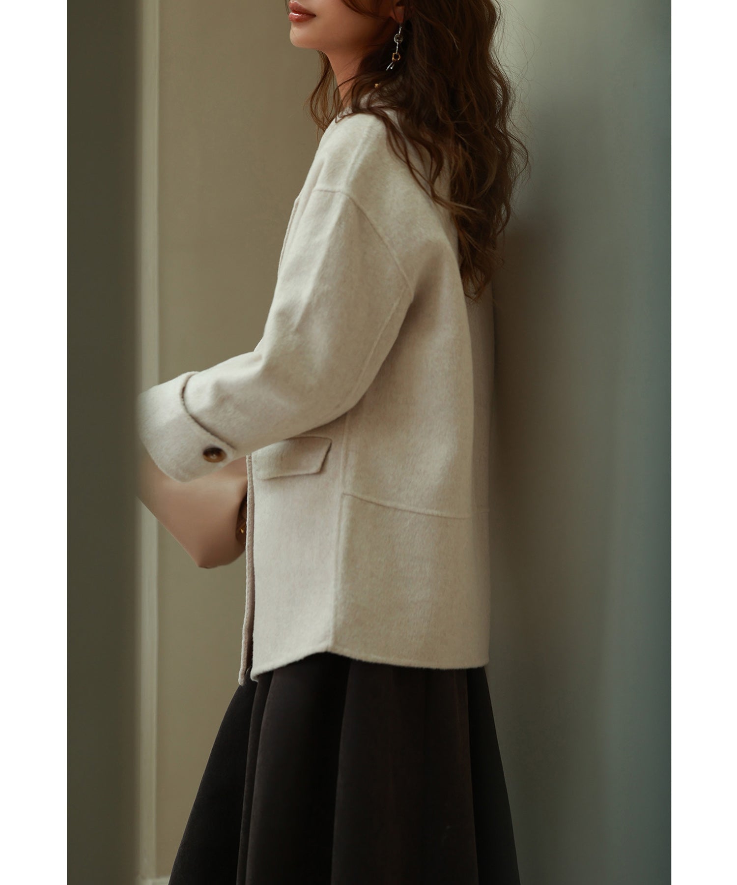 セゾンドパピヨン SAISON DE PAPILLON ウール混ダブルフェイスPコート