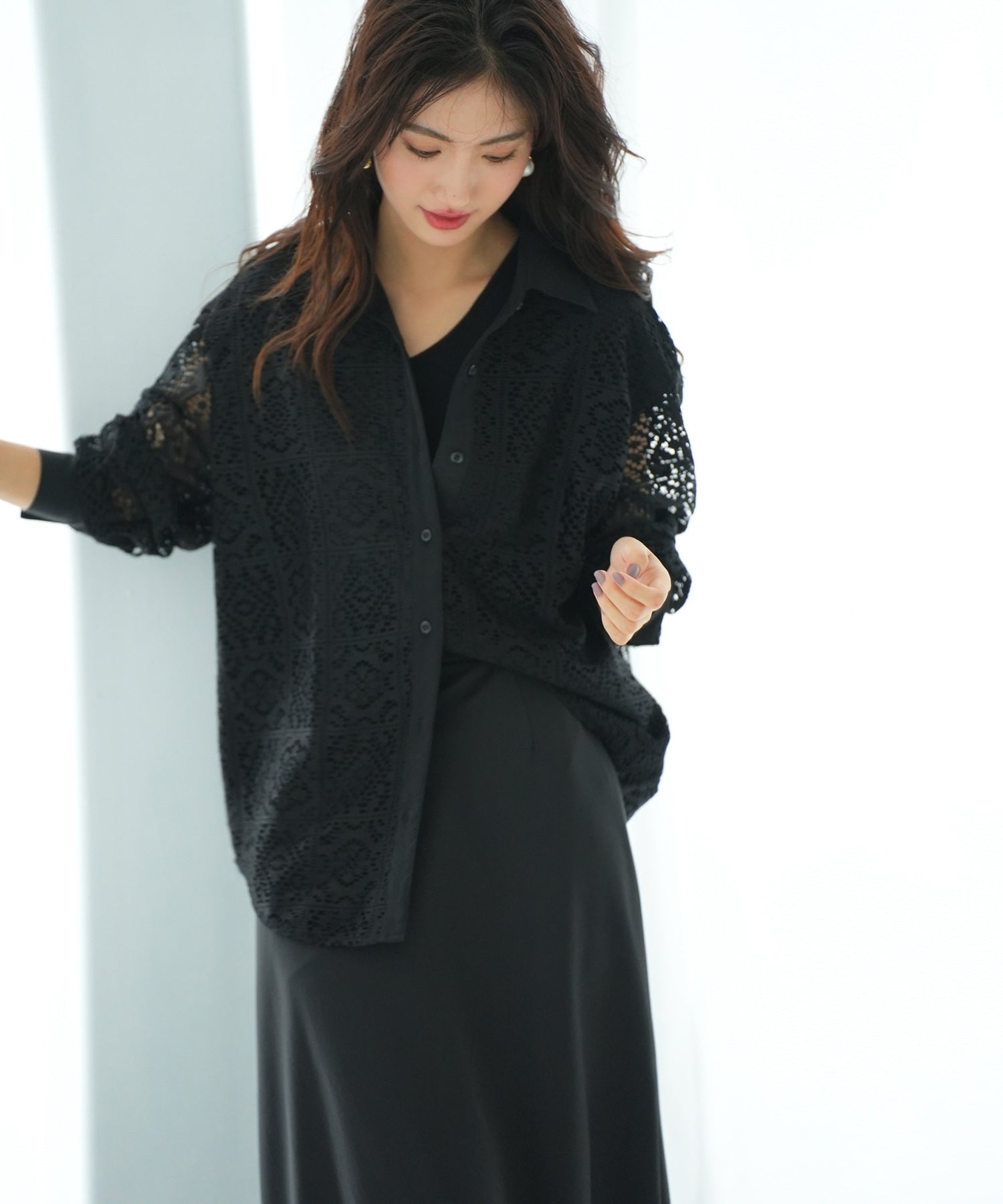 SAISON DE PAPILLON Lace-up Oversized Shirt