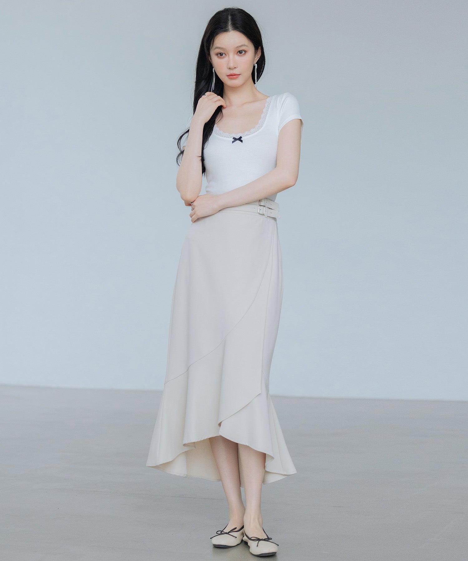 セゾンドパピヨン SAISON DE PAPILLON ネックレースとリボンカットソーTシャツ