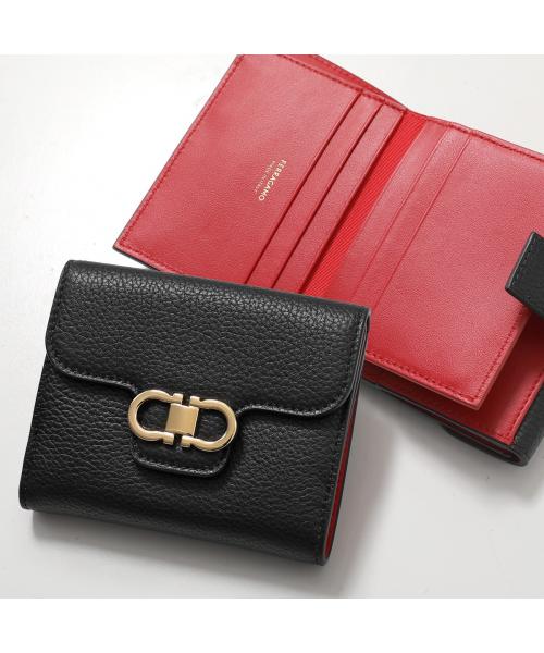 サルバトーレフェラガモ Salvatore Ferragamo FERRAGAMO 二つ折り財布 22 0961 ガンチーニ （002/NERO/FLAME-RED） 002/NERO/FLAME-RED