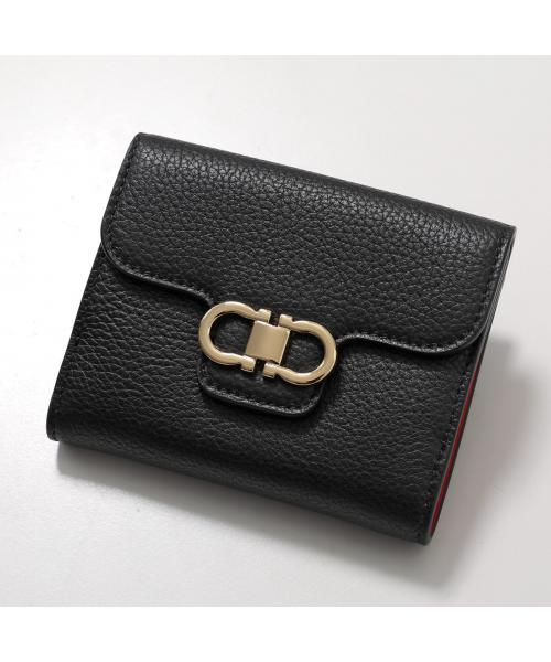 サルバトーレフェラガモ Salvatore Ferragamo FERRAGAMO 二つ折り財布 22 0961 ガンチーニ （002/NERO/FLAME-RED） 002/NERO/FLAME-RED