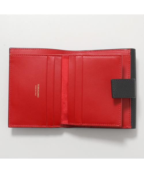 サルバトーレフェラガモ Salvatore Ferragamo FERRAGAMO 二つ折り財布 22 0961 ガンチーニ （002/NERO/FLAME-RED） 002/NERO/FLAME-RED