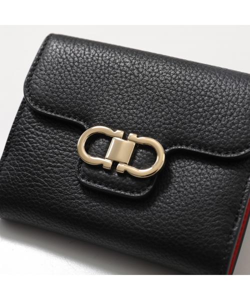 サルバトーレフェラガモ Salvatore Ferragamo FERRAGAMO 二つ折り財布 22 0961 ガンチーニ （002/NERO/FLAME-RED） 002/NERO/FLAME-RED