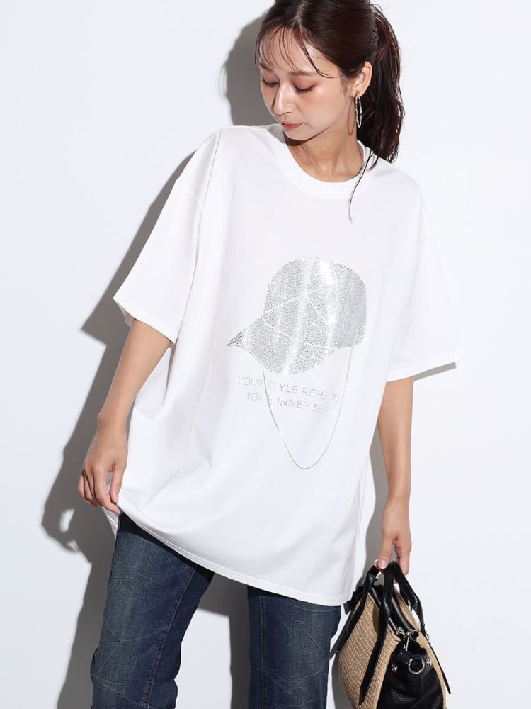 スコットクラブ SCOTCLUB ネックレスチェーンラインストーンTEE （オフホワイト） オフホワイト