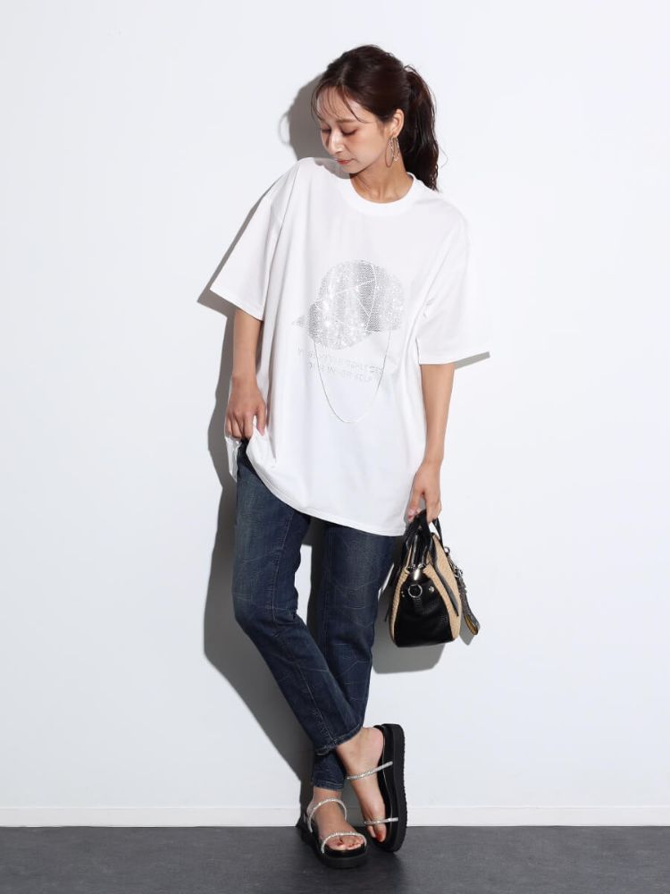 スコットクラブ SCOTCLUB ネックレスチェーンラインストーンTEE （オフホワイト） オフホワイト