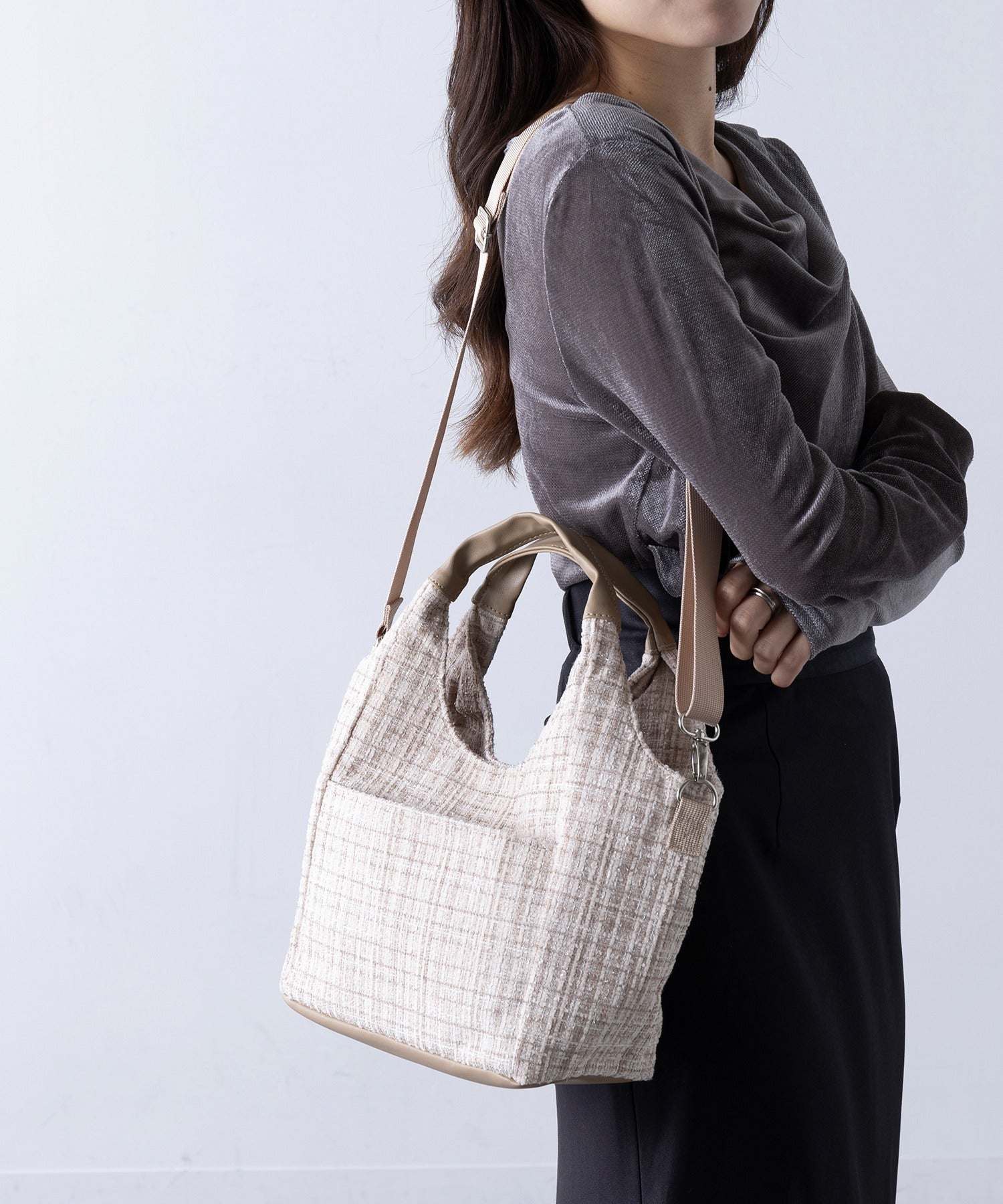 セットアップセブン SETUP7 2wayツイードサイドポケットショルダー SNBD （ベージュ） ベージュ