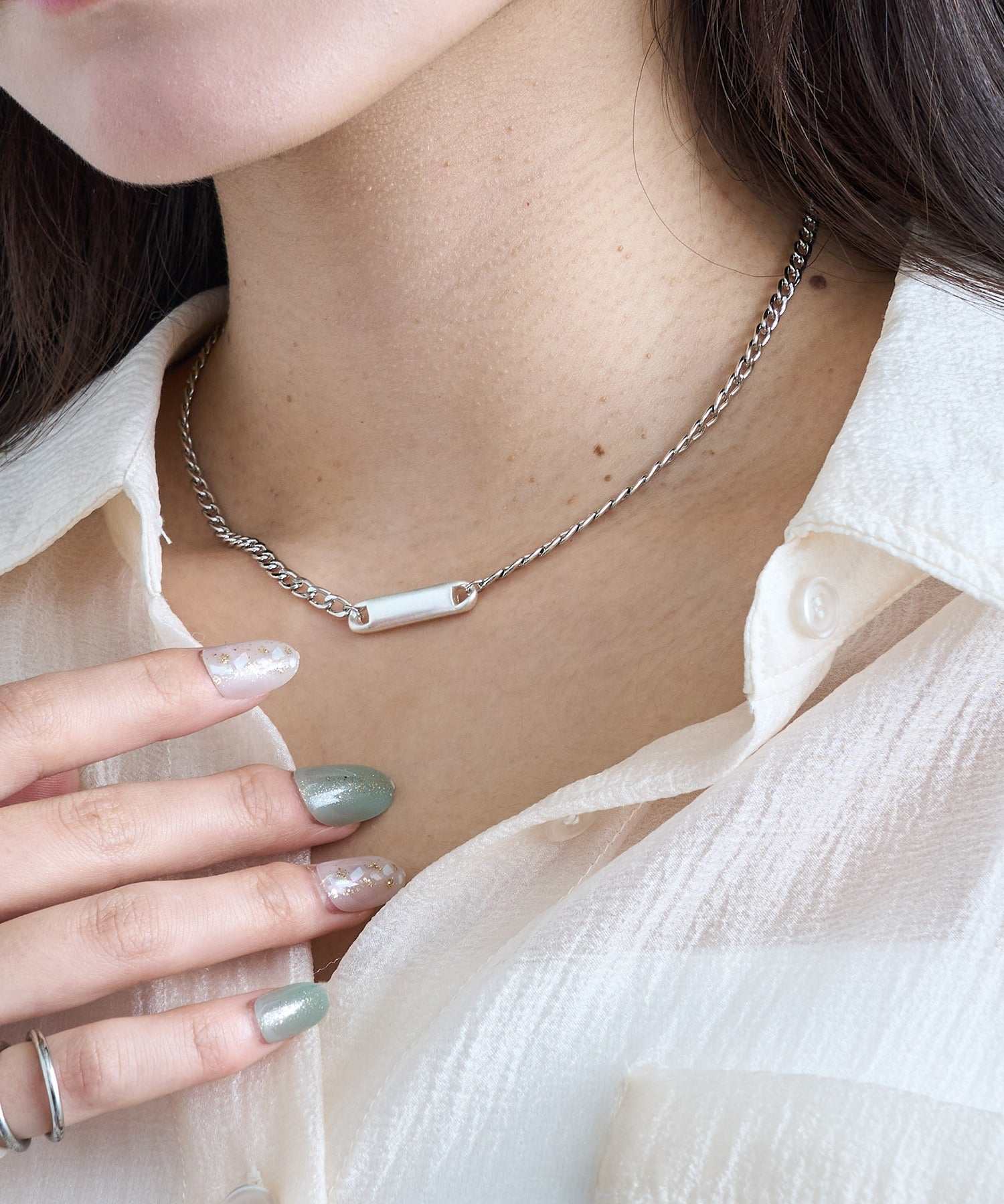 セットアップセブン SETUP7 ネックレス Awesome ニッケルフリー メタル ライン プレート キヘイチェーン ショートネックレス （シルバー） シルバー