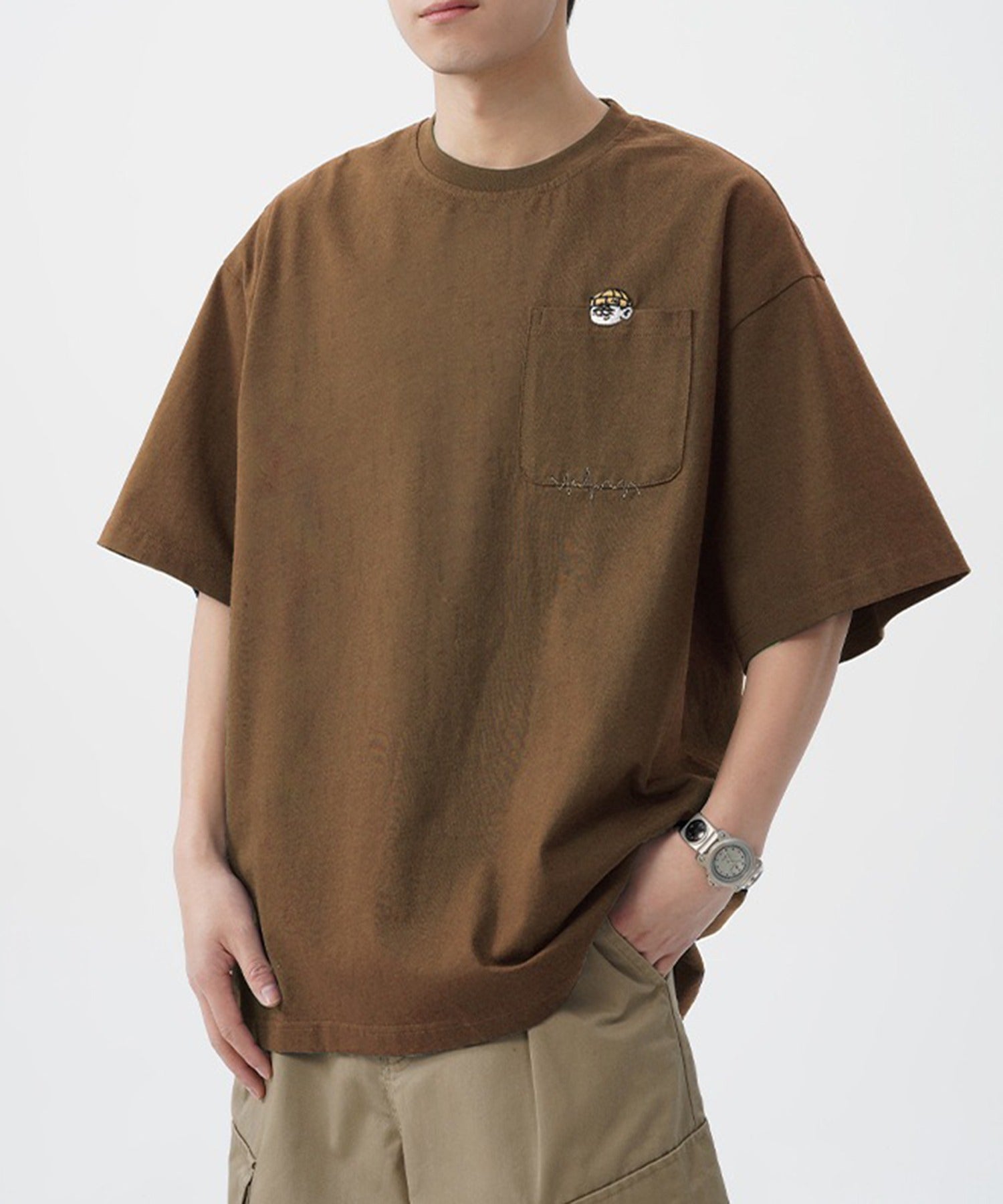 セットアップセブン SETUP7 半袖刺繍Tシャツ KNF （ブラウン） ブラウン