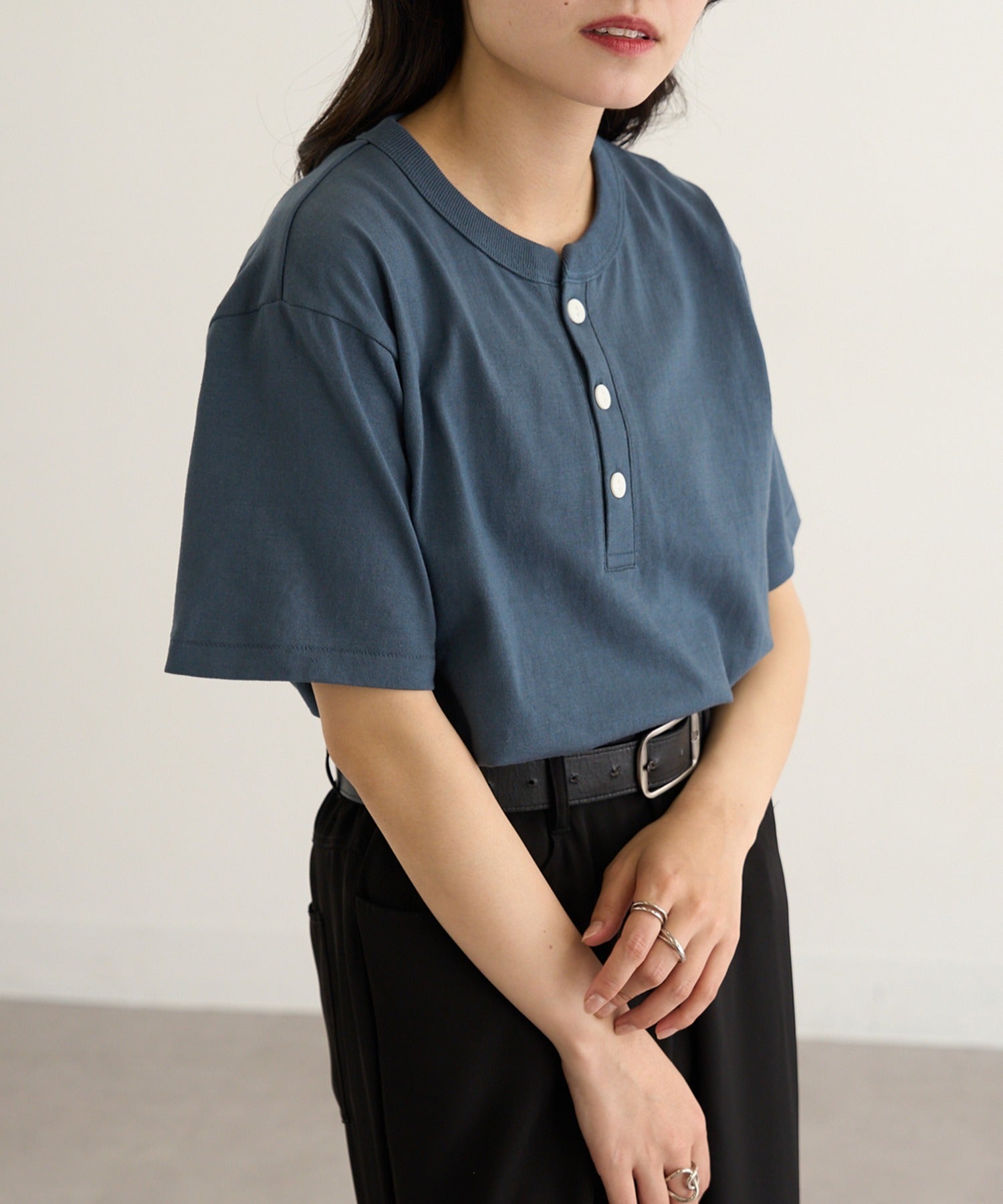 セットアップセブン SETUP7 【Cross＆Stitch】オープンエンド マックスウェイト ヘンリーネックTシャツ OE1120 （インディゴブルー） インディゴブルー