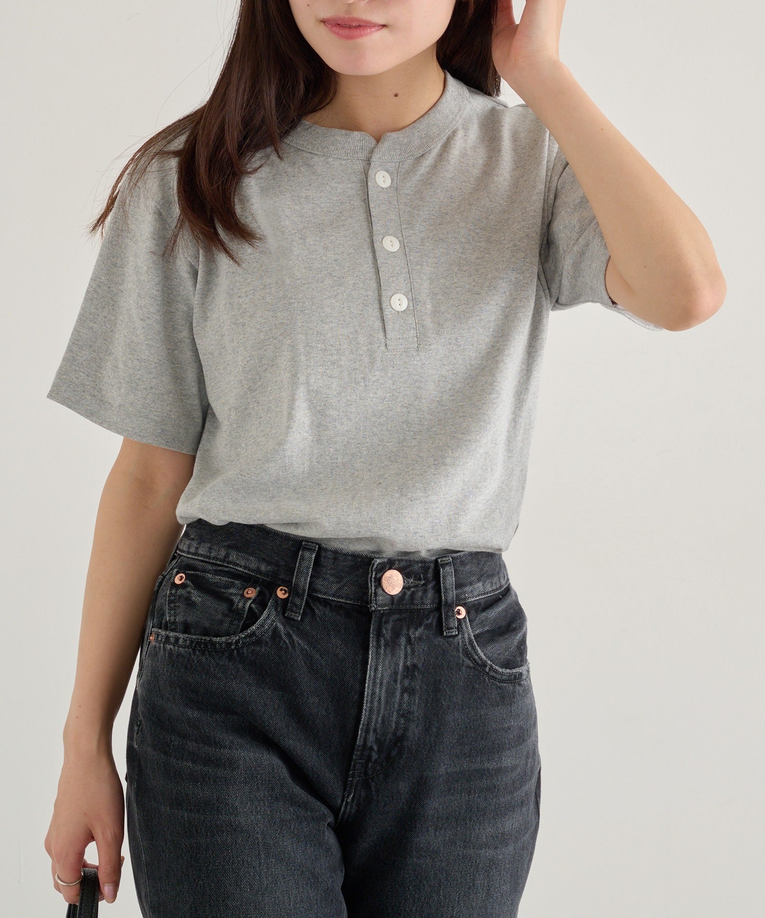 セットアップセブン SETUP7 オープンエンド マックスウェイト ヘンリーネックTシャツ OE1120 （グレー） グレー