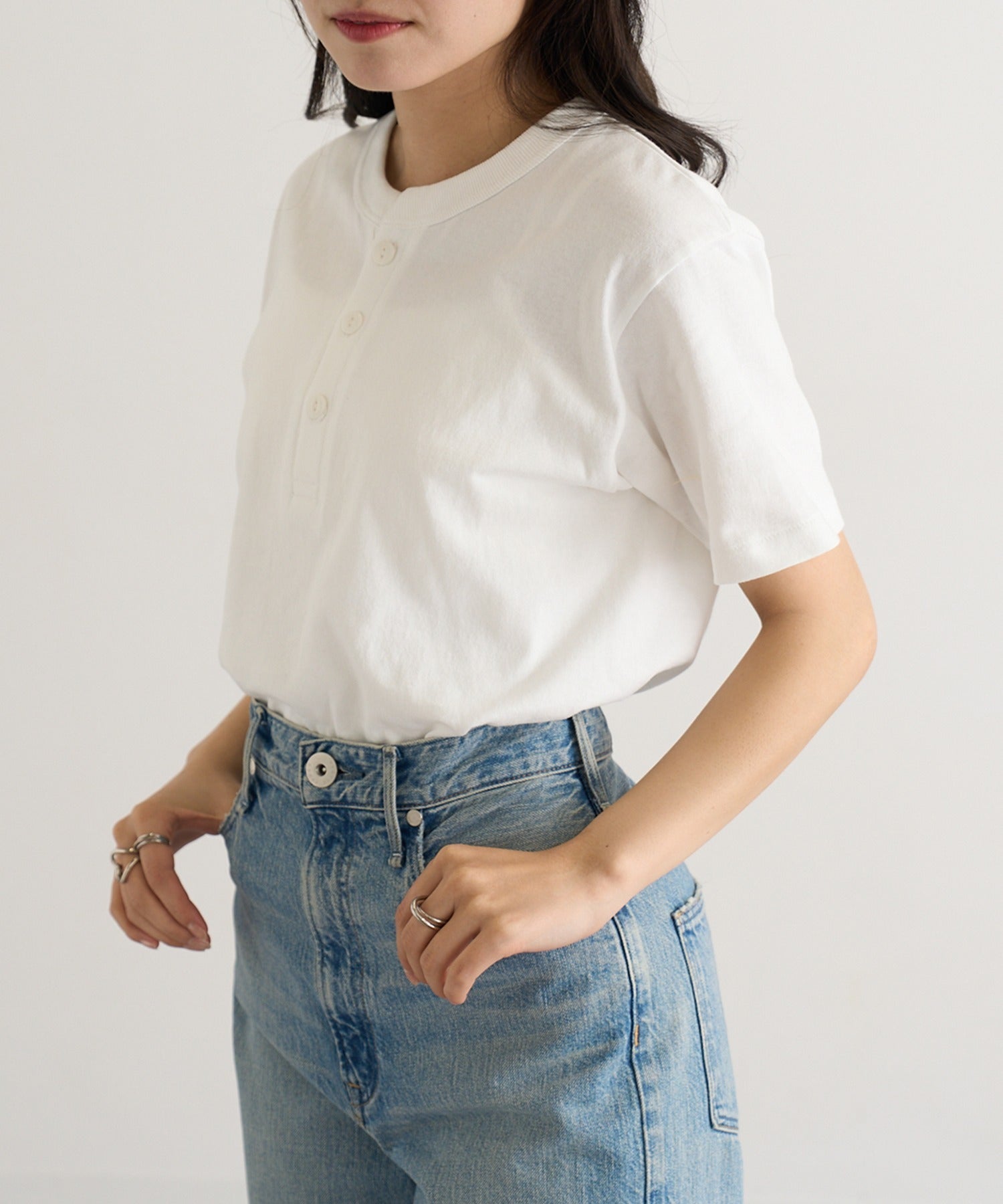 セットアップセブン SETUP7 オープンエンド マックスウェイト ヘンリーネックTシャツ OE1120 （ホワイト） ホワイト
