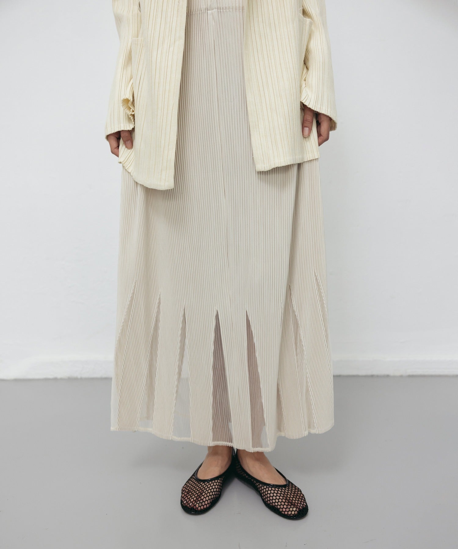 セットアップセブン SETUP7 【Gongdid Design】Maxi see through skirt プリーツシースルー ロングスカート （オフホワイト） オフホワイト