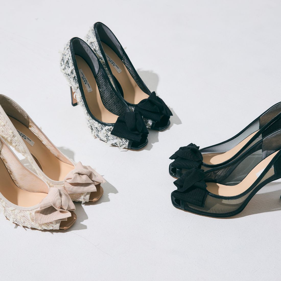 セヴン トゥエルヴ サーティ SEVEN TWELVE THIRTY グログランリボンオープントゥパンプス （ブラック） ブラック