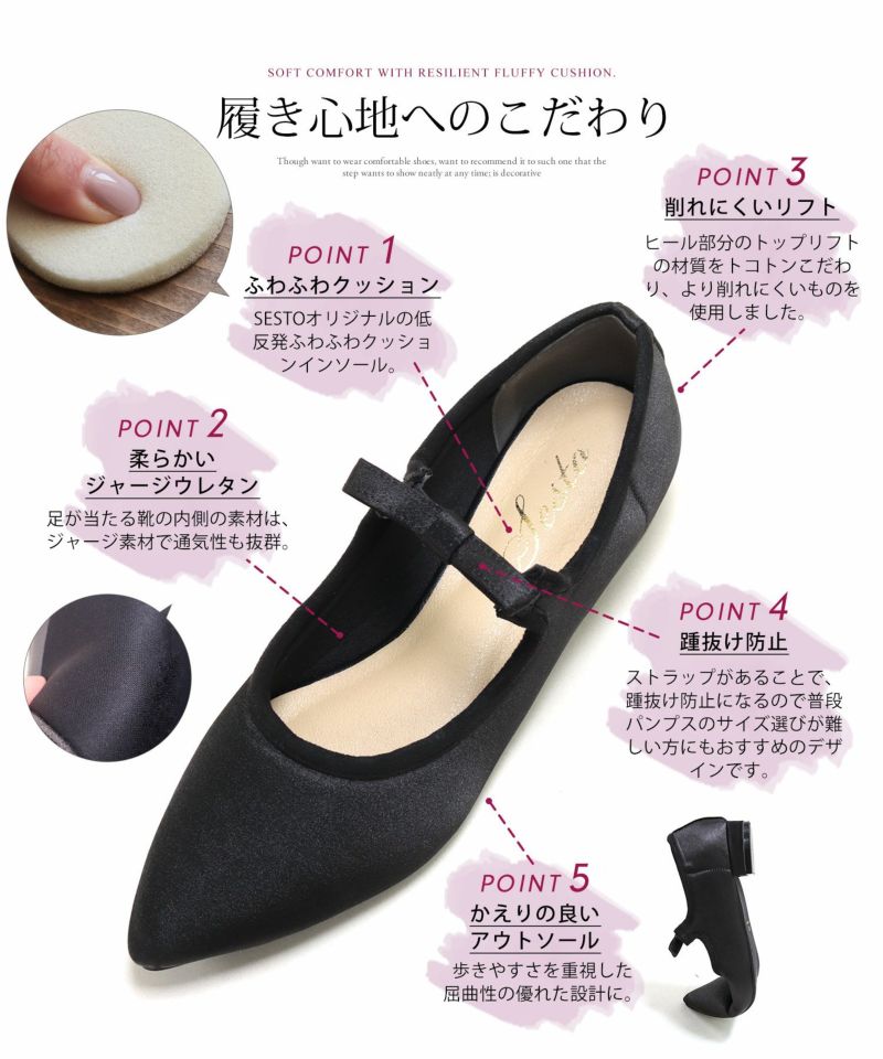 SESTO Flock Dot Sheer Ribbon Strap Low Heel Mary Jane Pumps