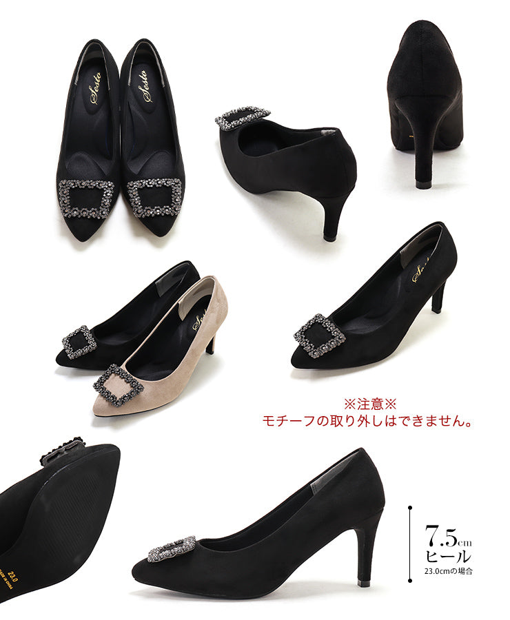 セスト SESTO ビジューモチーフポインテッドトゥパンプス