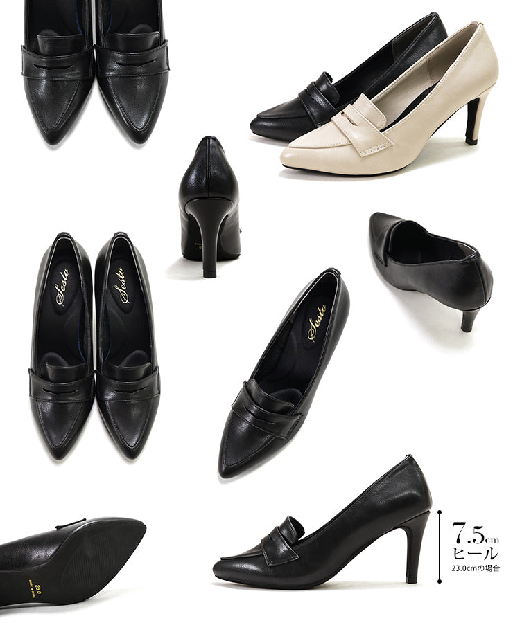 セスト SESTO ポインテッドトゥコインローファーパンプス