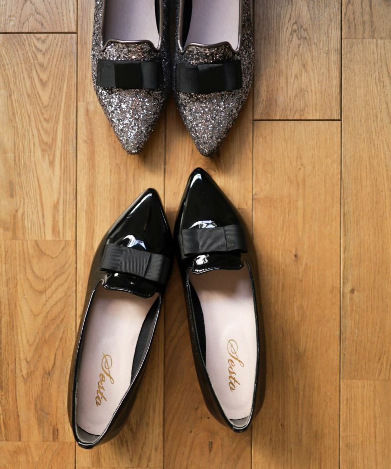 SESTO Pointed Toe Low Heel Ribbon Loafer Pumps