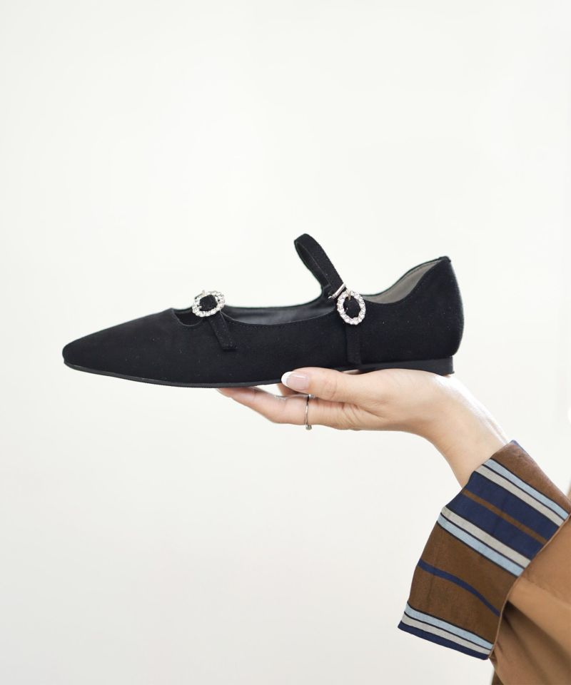 SESTO Bijou Buckle Double Strap Pointed Toe Flat Pumps
