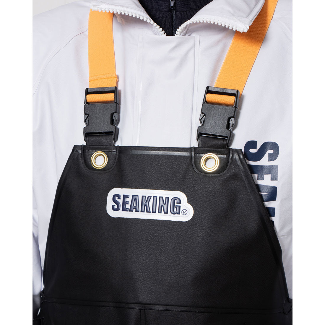 シーキング SEAKING SEAKING シーキング 胸付きズボン PVC合羽 サロペット ツナギ （ブラック×Fオレンジ） ブラック×Fオレンジ