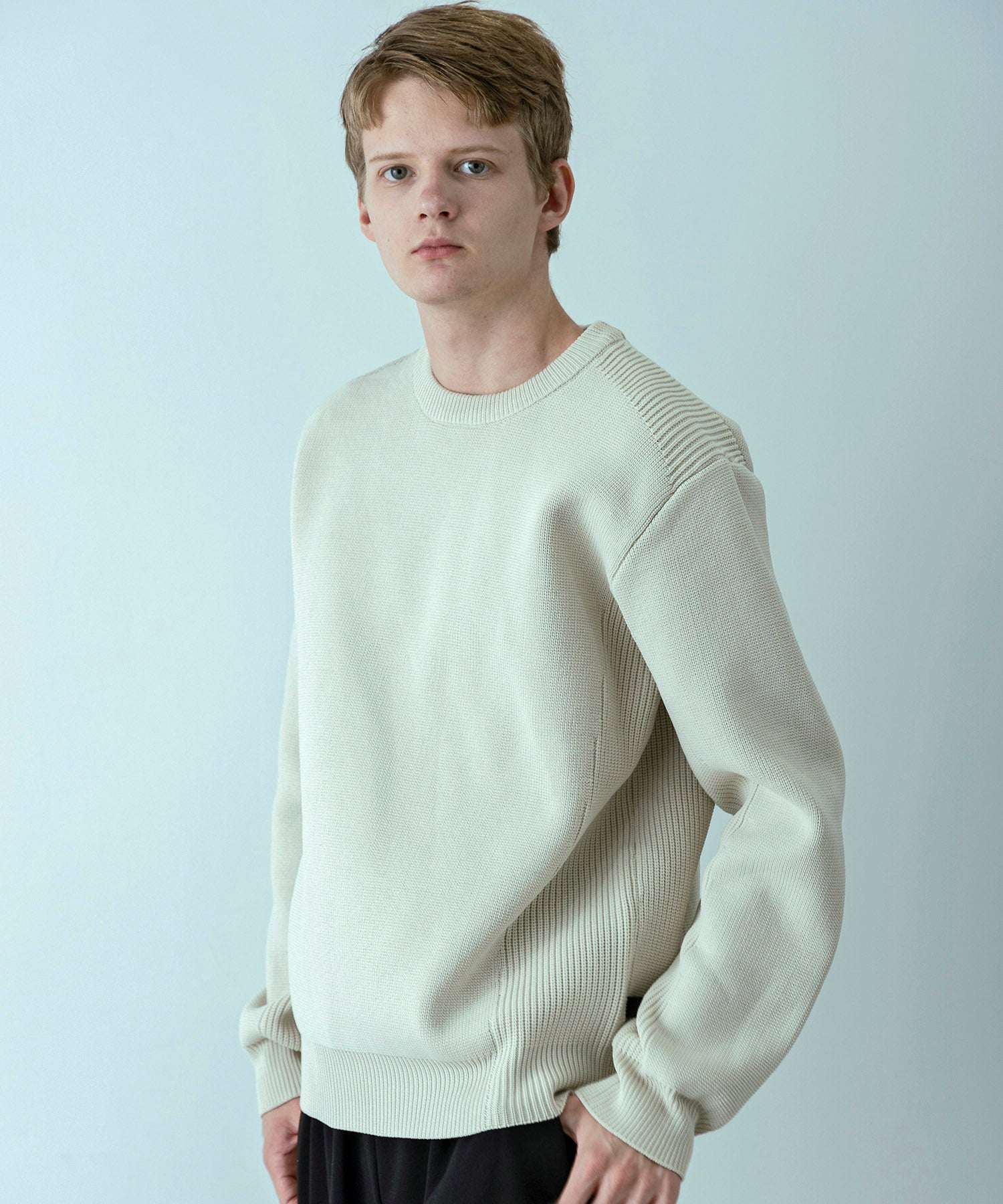 プラスフェニックス +phenix 【WEB・直営店限定】HYBRID KNIT LONGSLEEVE PULLOVER ハイブリッド ニット ロングスリーブ プルオーバー（軽量/通気性） （IVORY） IVORY