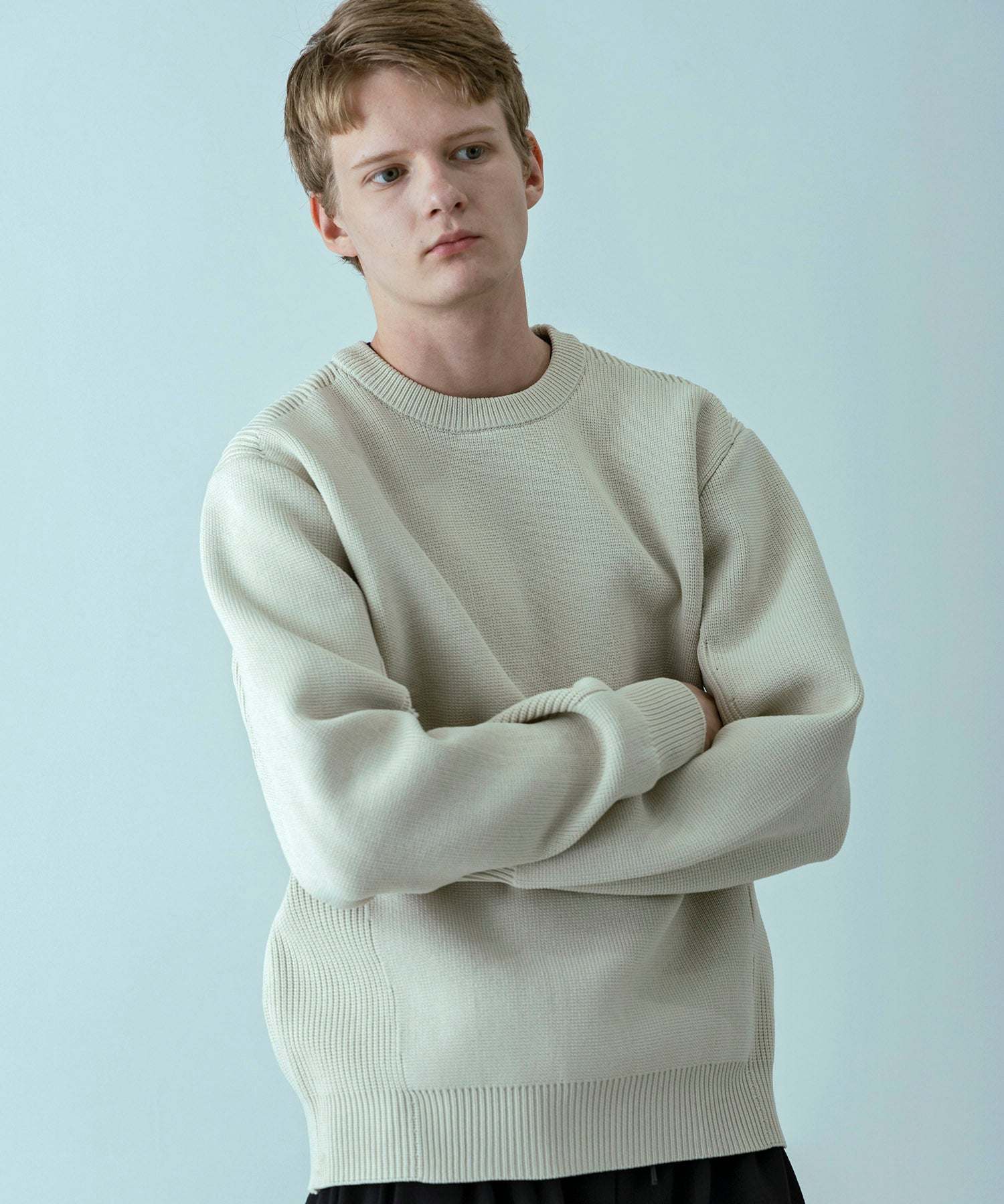 プラスフェニックス +phenix 【WEB・直営店限定】HYBRID KNIT LONGSLEEVE PULLOVER ハイブリッド ニット ロングスリーブ プルオーバー（軽量/通気性） （IVORY） IVORY