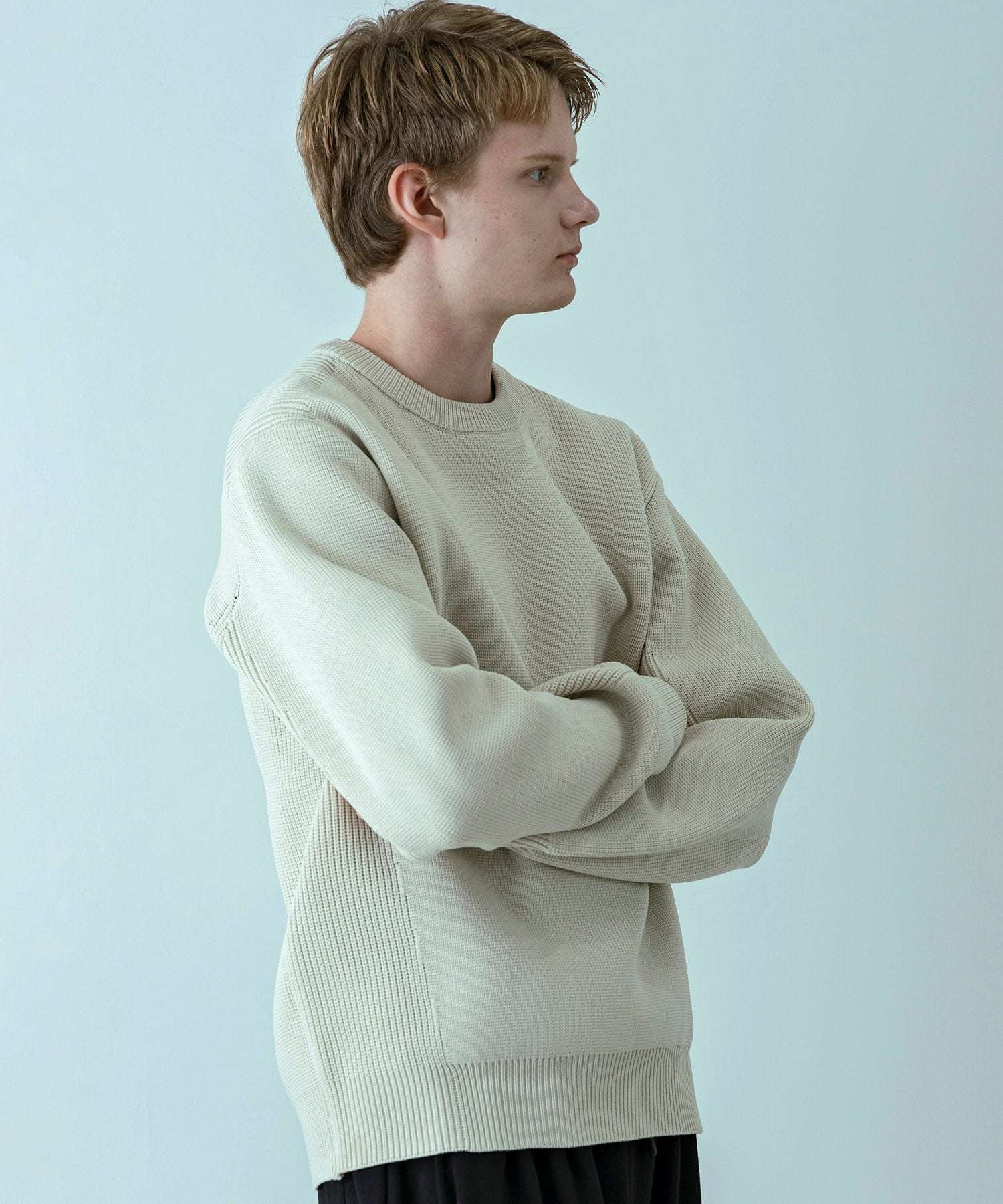 プラスフェニックス +phenix 【WEB・直営店限定】HYBRID KNIT LONGSLEEVE PULLOVER ハイブリッド ニット ロングスリーブ プルオーバー（軽量/通気性） （IVORY） IVORY