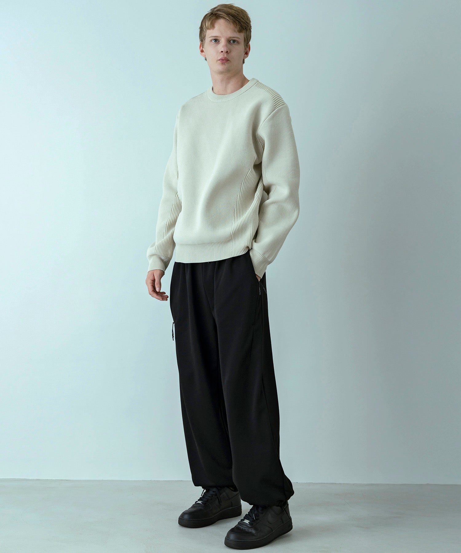 プラスフェニックス +phenix 【WEB・直営店限定】HYBRID KNIT LONGSLEEVE PULLOVER ハイブリッド ニット ロングスリーブ プルオーバー（軽量/通気性） （IVORY） IVORY