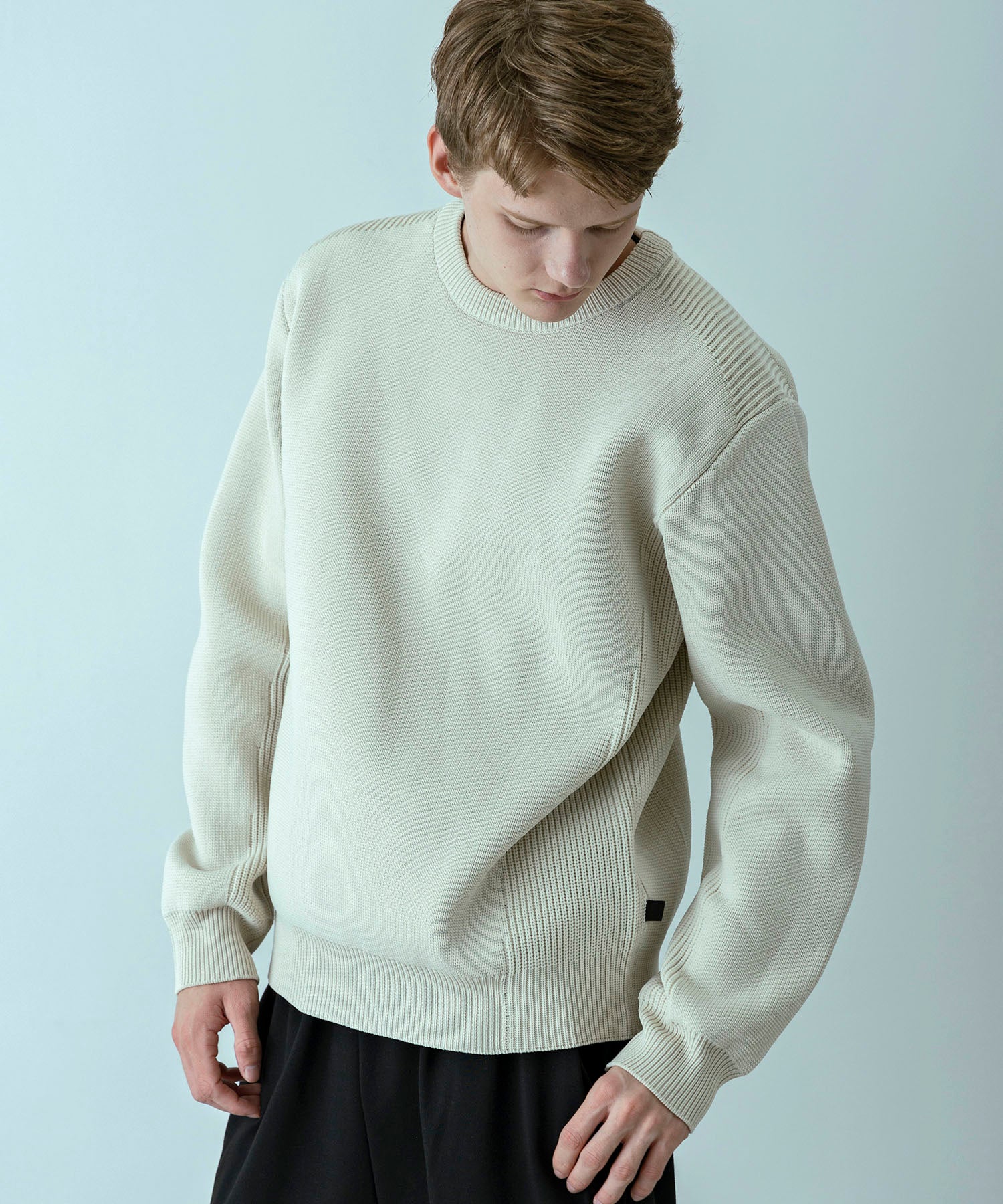 プラスフェニックス +phenix 【WEB・直営店限定】HYBRID KNIT LONGSLEEVE PULLOVER ハイブリッド ニット ロングスリーブ プルオーバー（軽量/通気性） （IVORY） IVORY