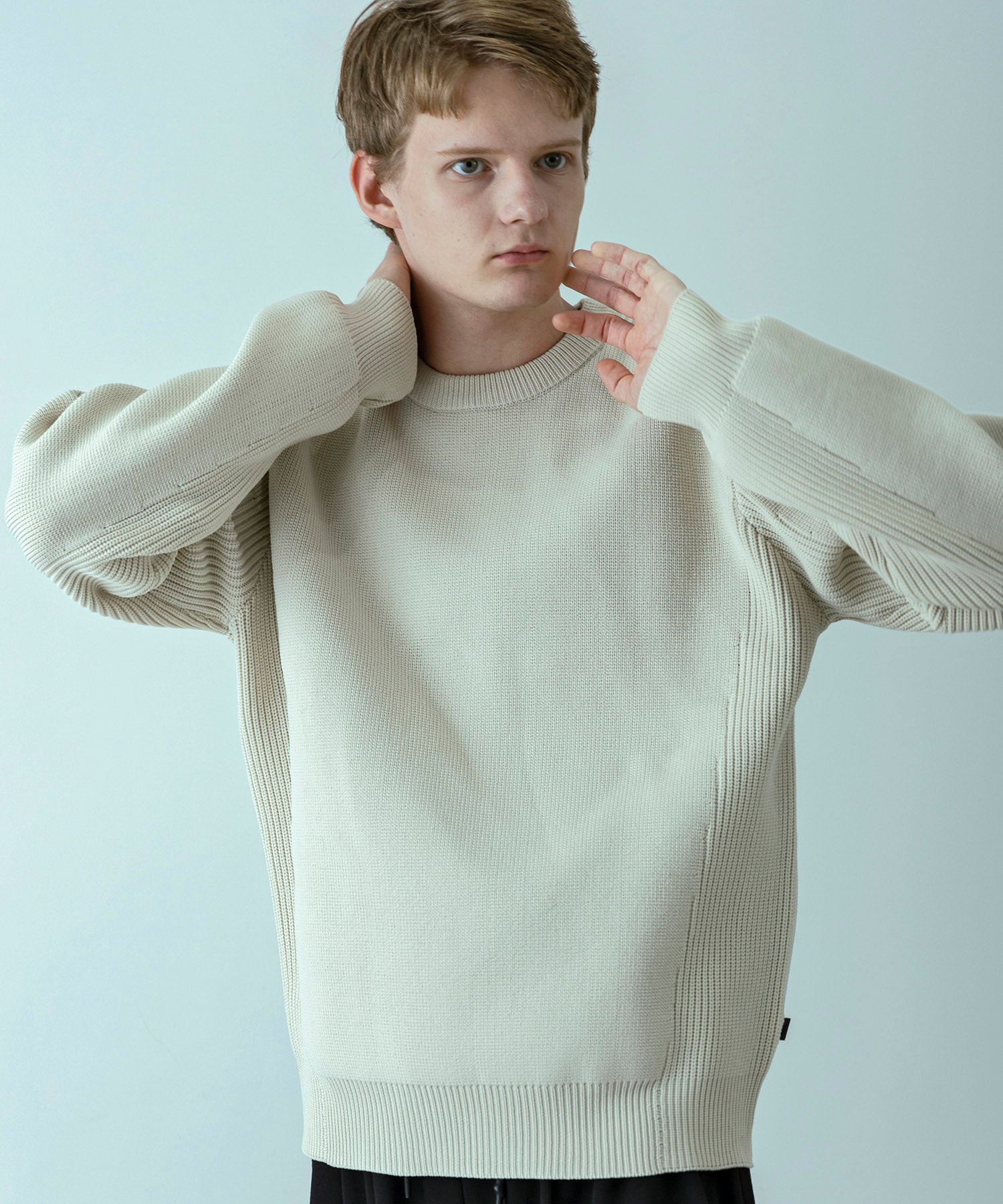 プラスフェニックス +phenix 【WEB・直営店限定】HYBRID KNIT LONGSLEEVE PULLOVER ハイブリッド ニット ロングスリーブ プルオーバー（軽量/通気性） （IVORY） IVORY