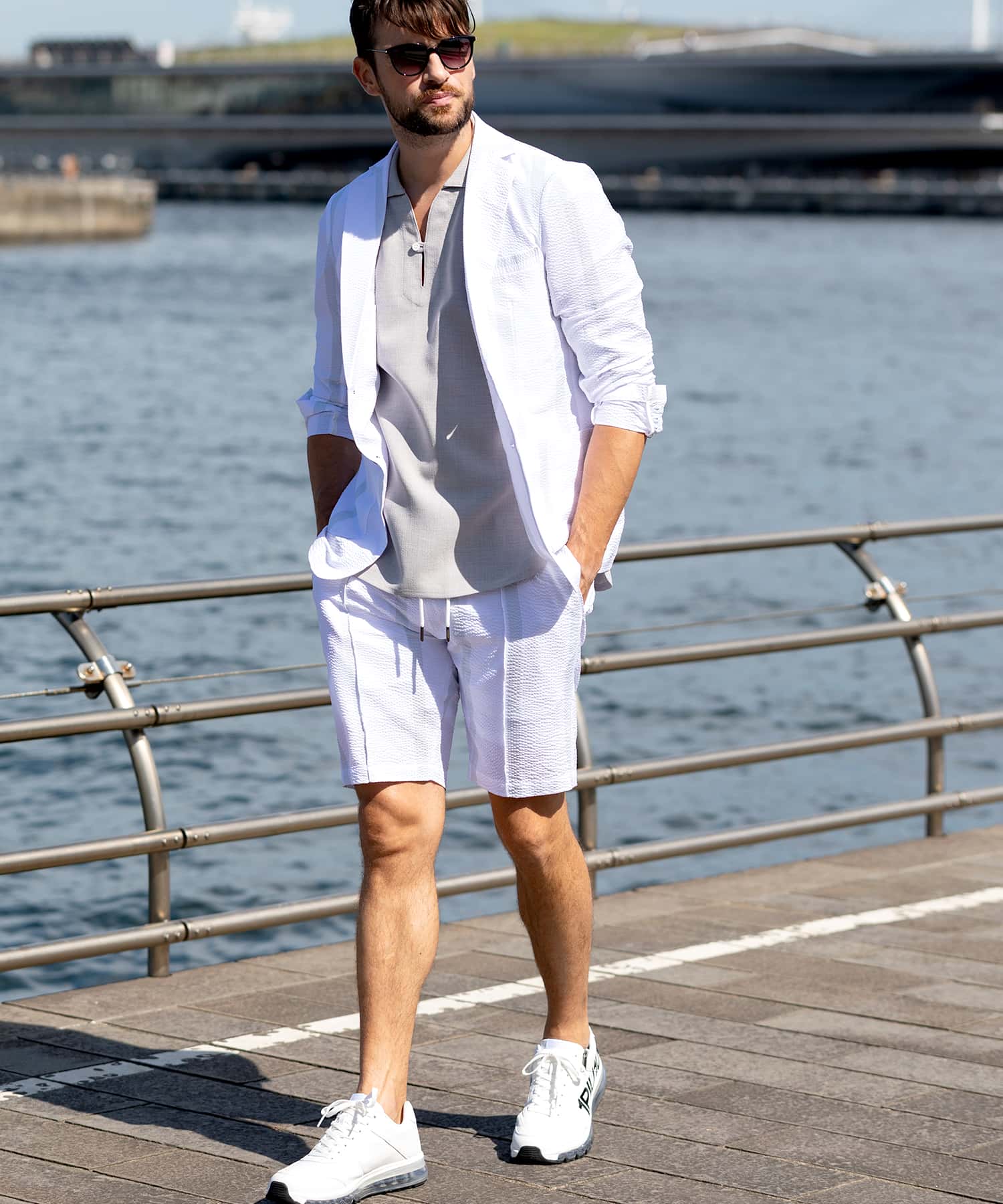Uno Piu Uno Uguale Tre Relax 1PIU1UGUALE3 RELAX Seersucker Stripe Half Slacks