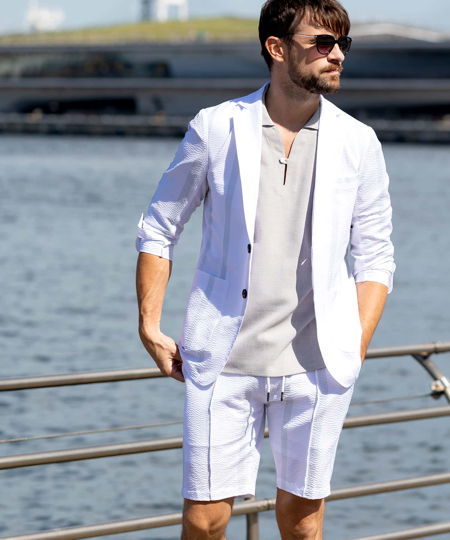 Uno Piu Uno Uguale Tre Relax 1PIU1UGUALE3 RELAX Seersucker Stripe Half Slacks