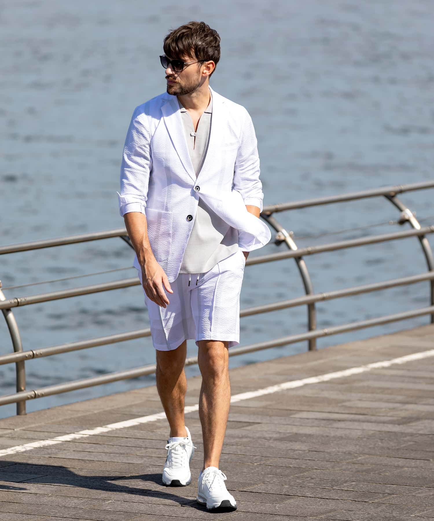 Uno Piu Uno Uguale Tre Relax 1PIU1UGUALE3 RELAX Seersucker Stripe Half Slacks