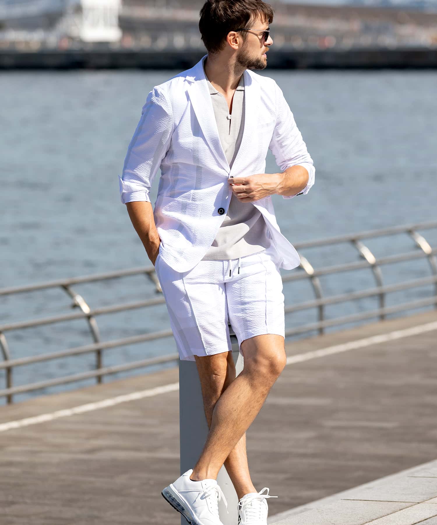 Uno Piu Uno Uguale Tre Relax 1PIU1UGUALE3 RELAX Seersucker Stripe Half Slacks