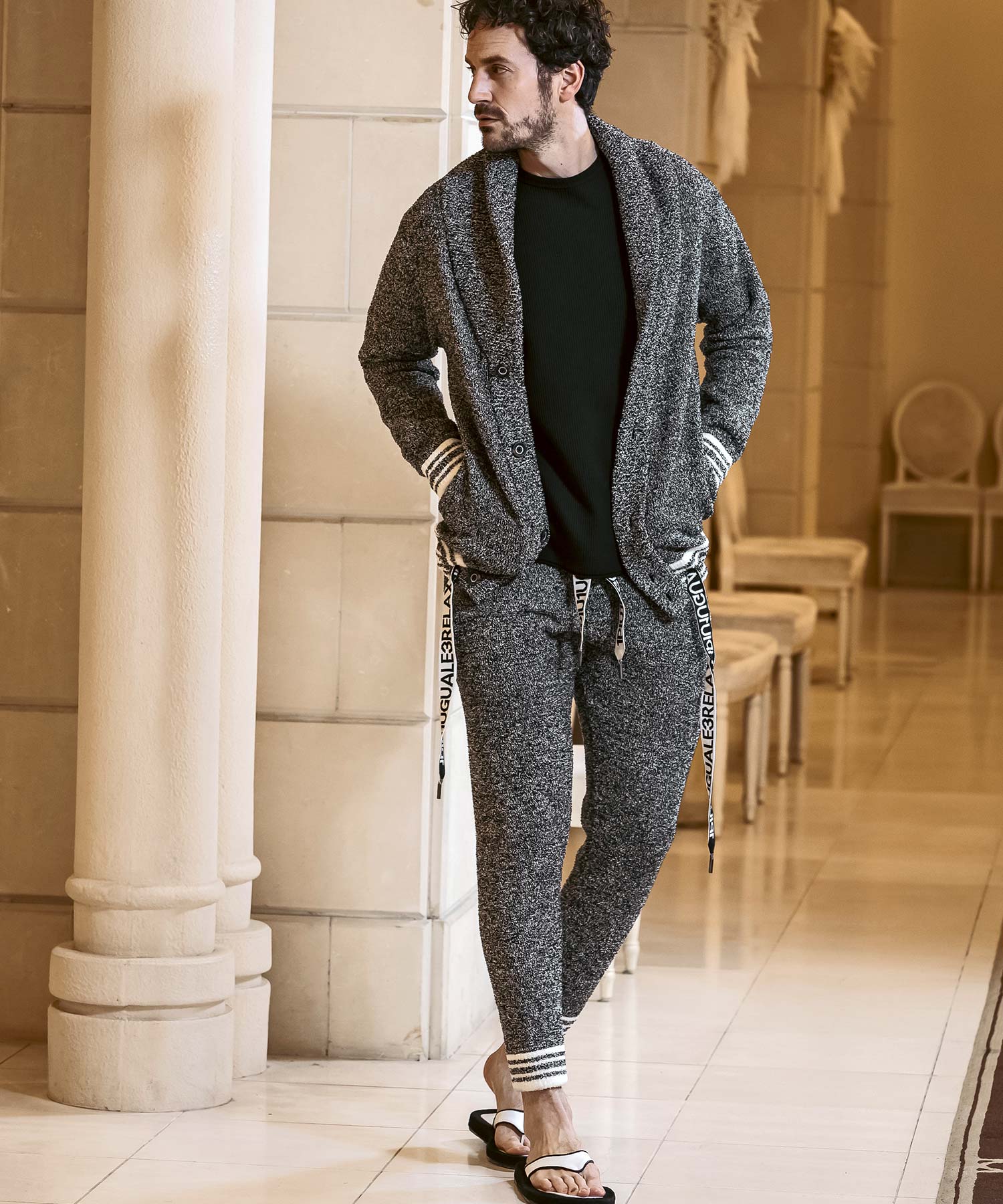 ウノ ピゥ ウノ ウグァーレ トレ リラックス 1PIU1UGUALE3 RELAX 裾ラインショールカラーニットカーディガン